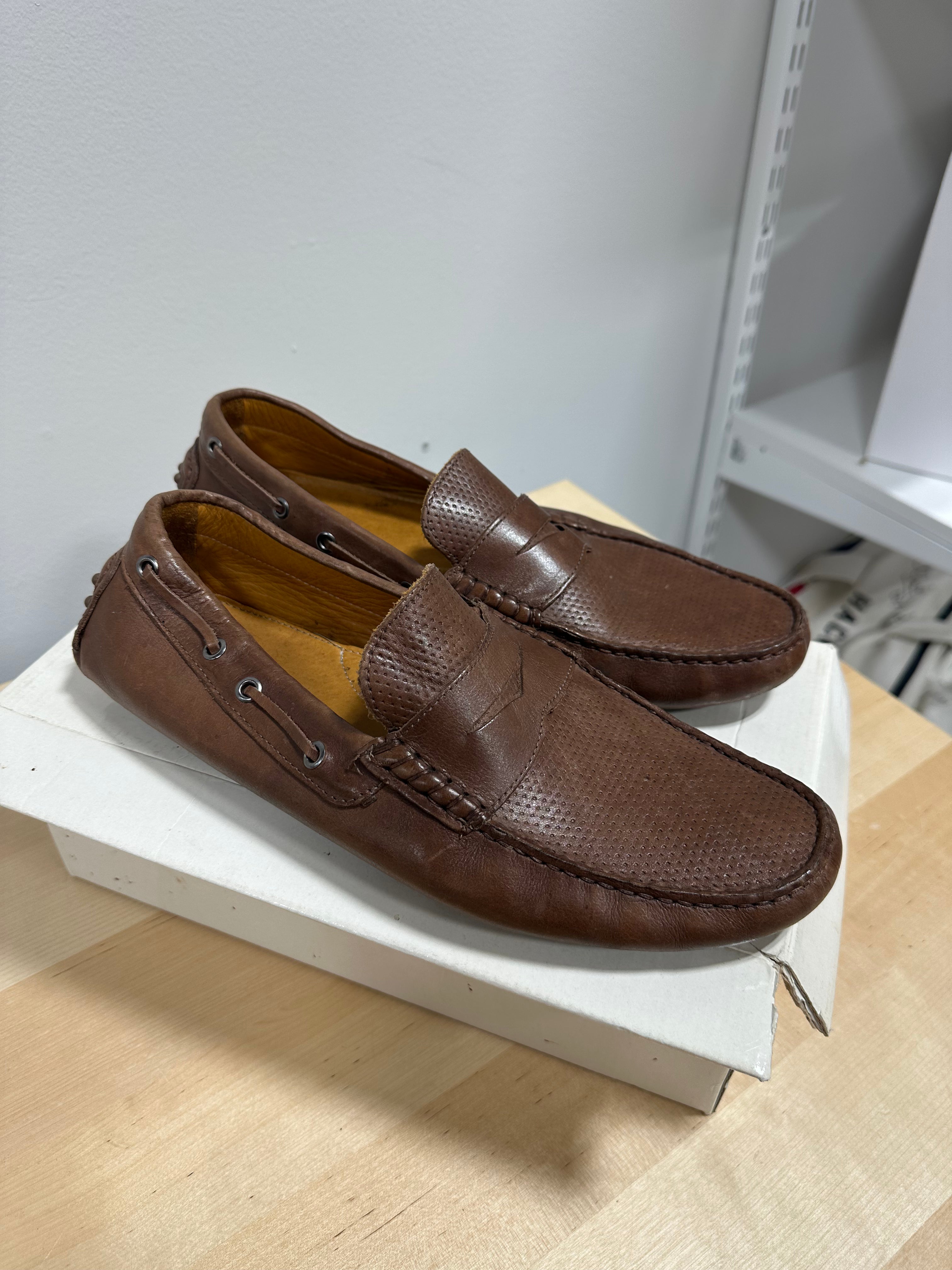 Saks Fifth Avenue brwn leather penny-style driving loafers men's sz 12