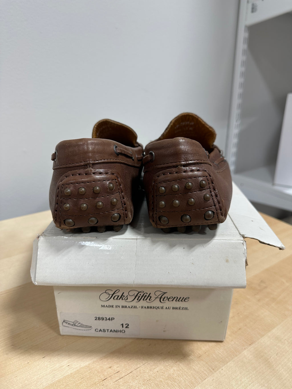 Saks Fifth Avenue brwn leather penny-style driving loafers men's sz 12