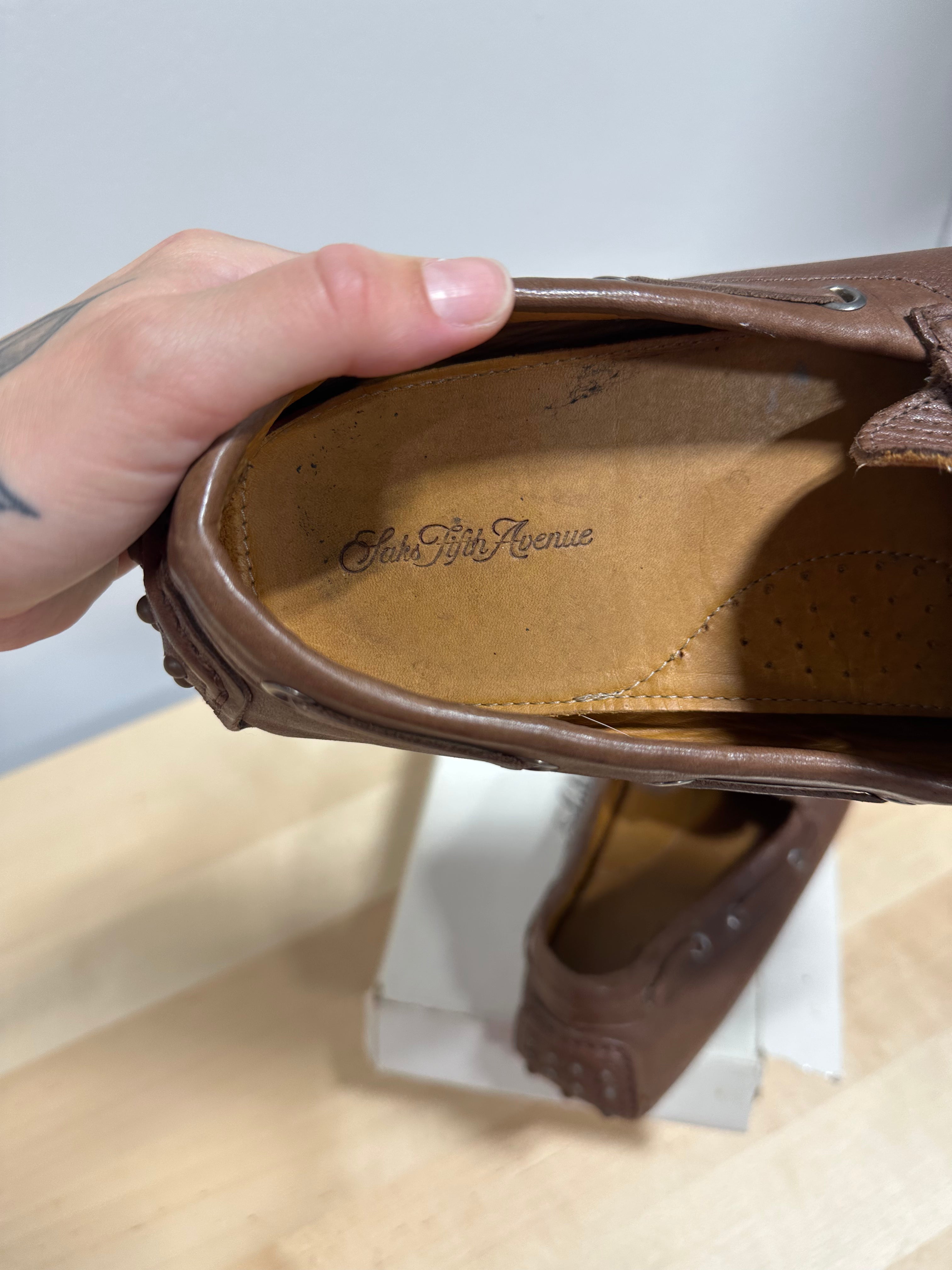Saks Fifth Avenue brwn leather penny-style driving loafers men's sz 12