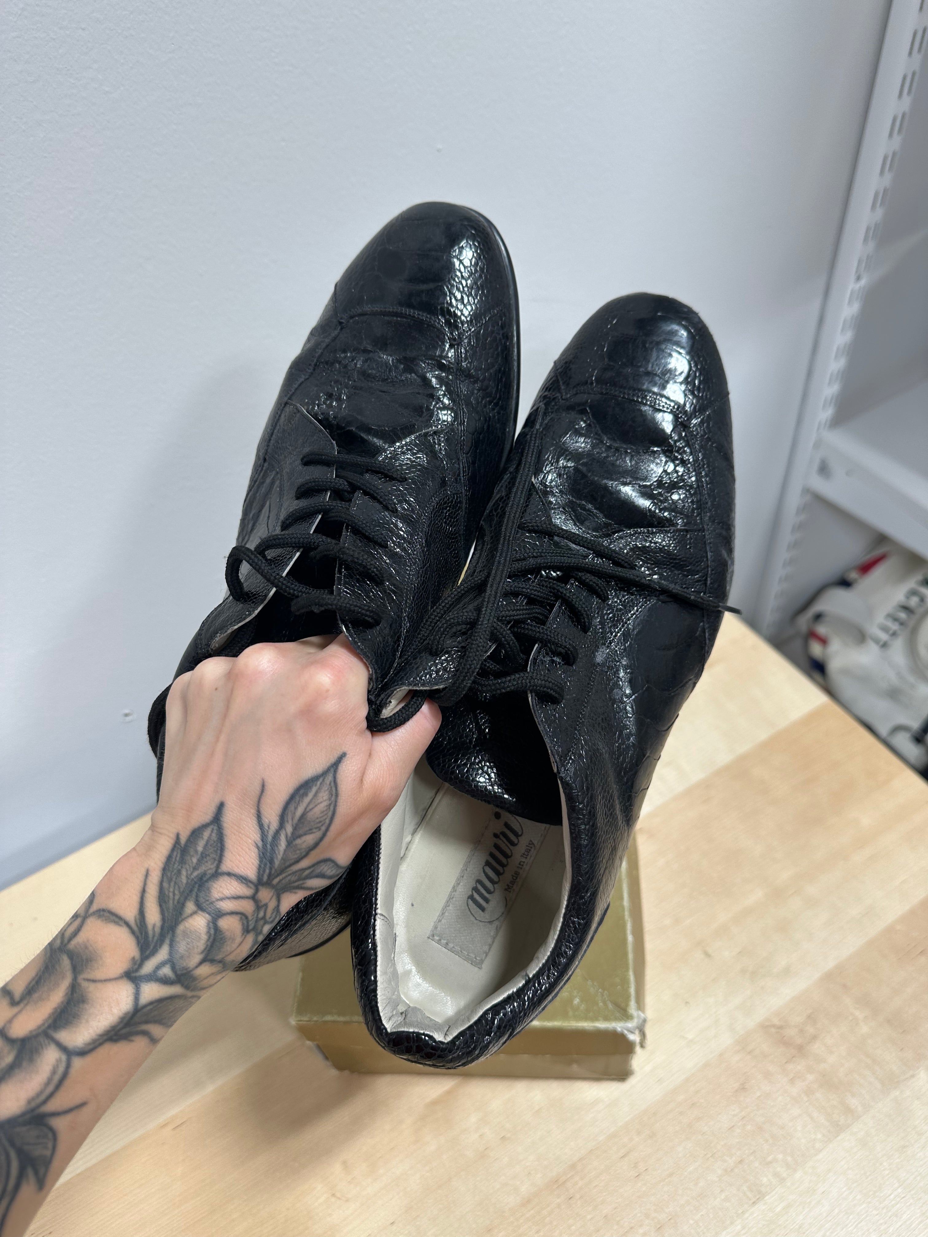 Mauri black exotic leather dress shoes men's sz 13