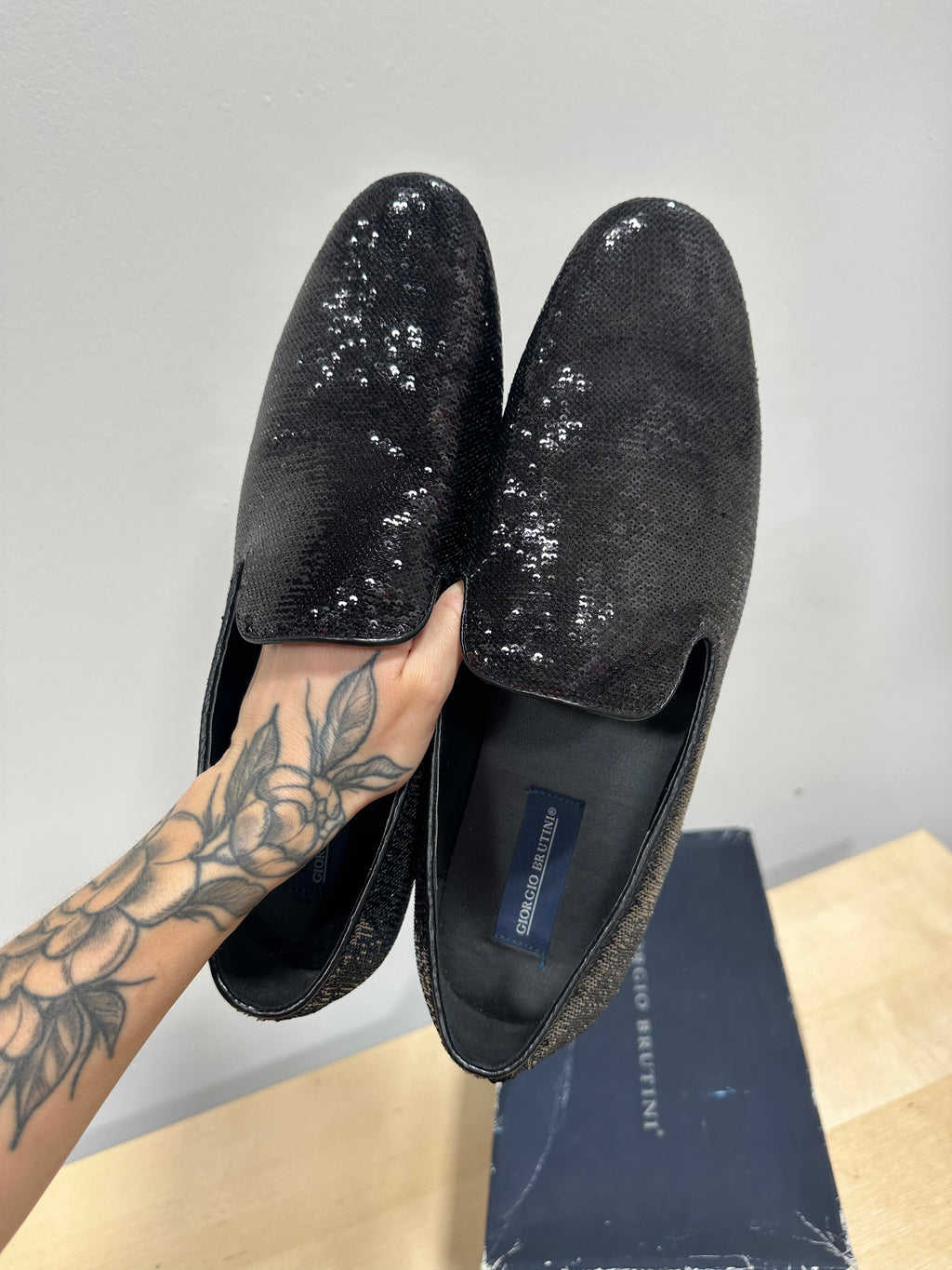 Giorgio Brutiniblack sequin dress loafers men's sz 12