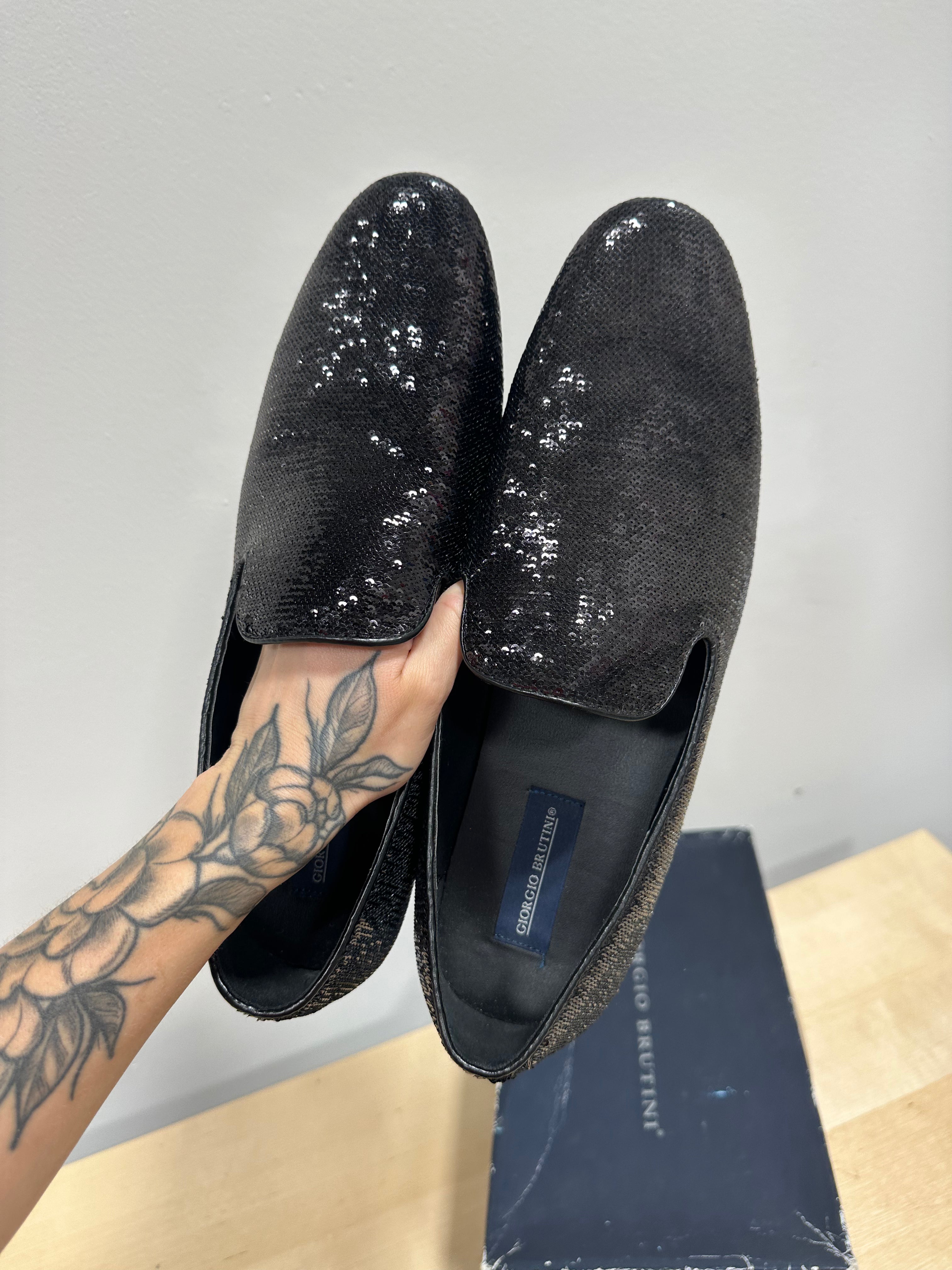 Giorgio Brutiniblack sequin dress loafers men's sz 12