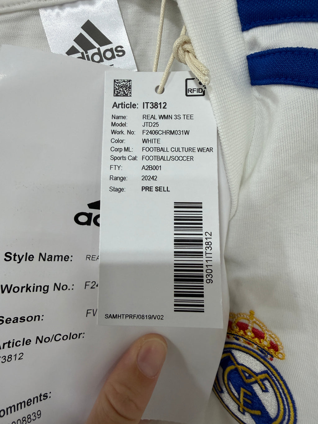 Adidas Real Madrid Women's 3-Stripe T-Shirt 24/25 – White