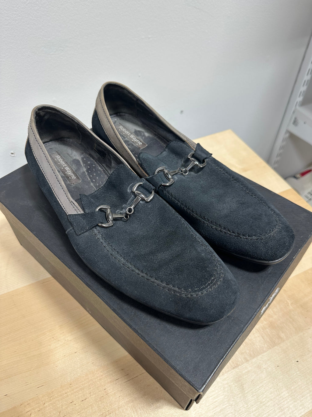 Robert Wayne black suede horsebit loafers men's sz 12