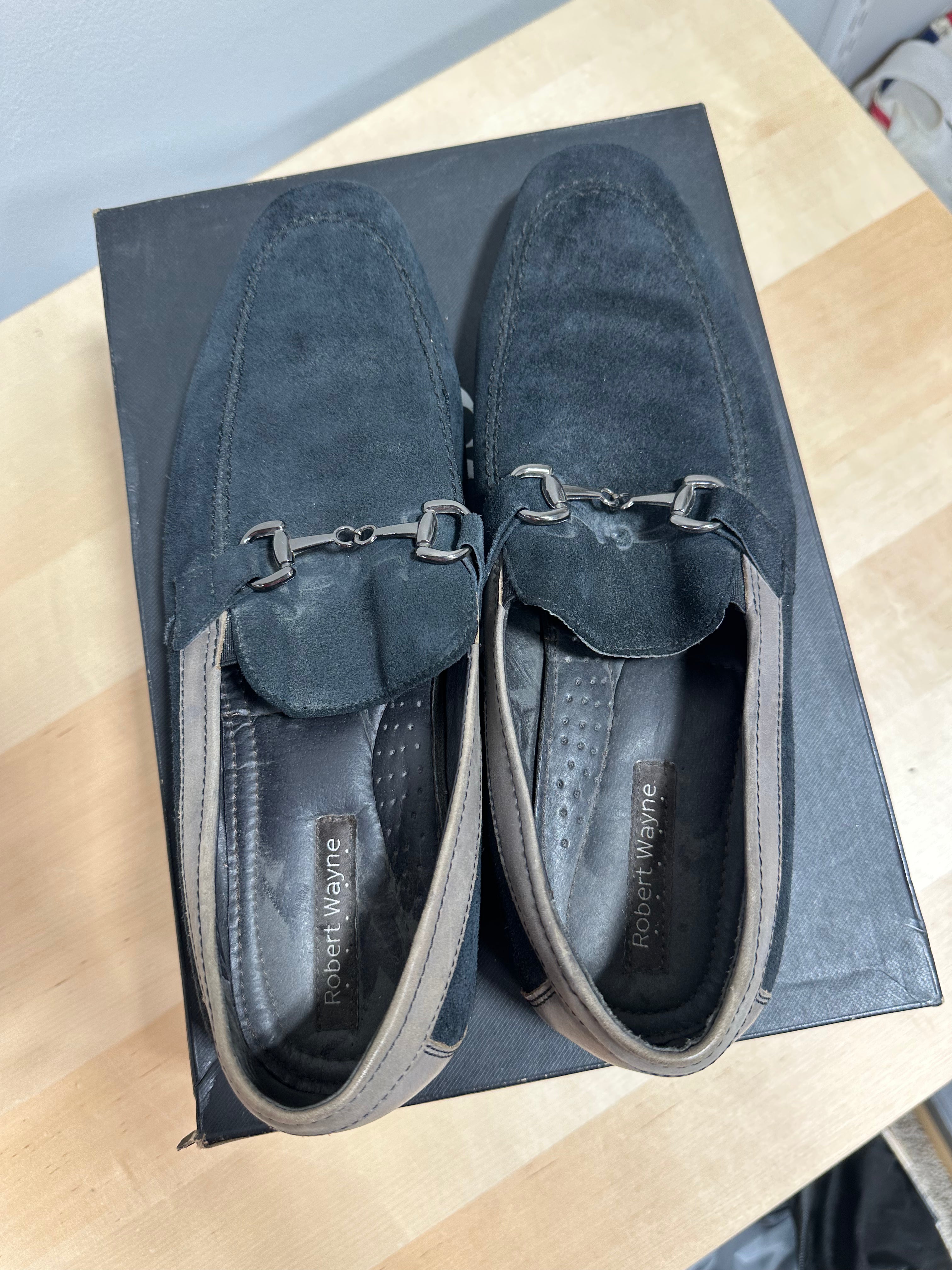 Robert Wayne black suede horsebit loafers men's sz 12