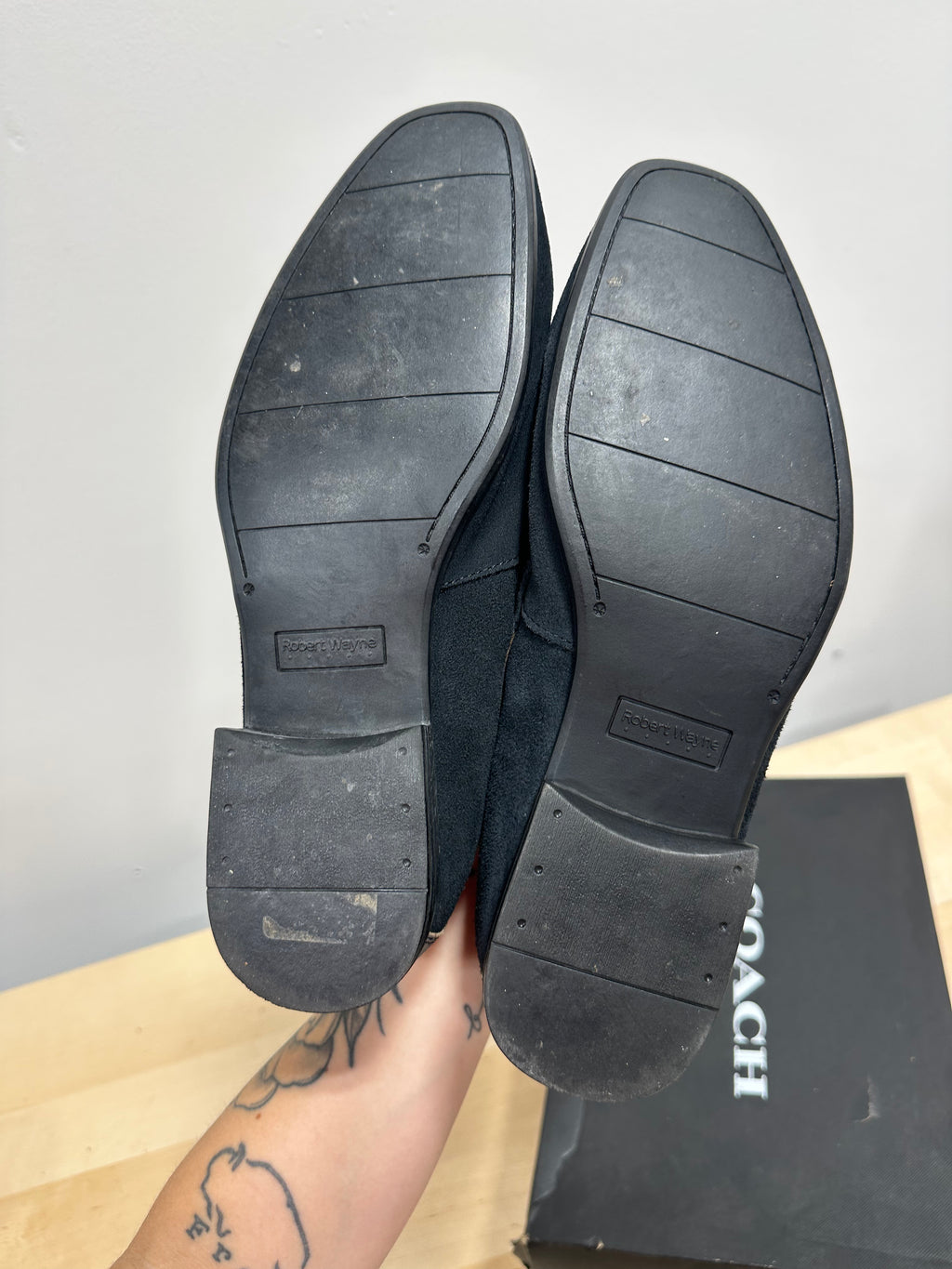 Robert Wayne black suede horsebit loafers men's sz 12