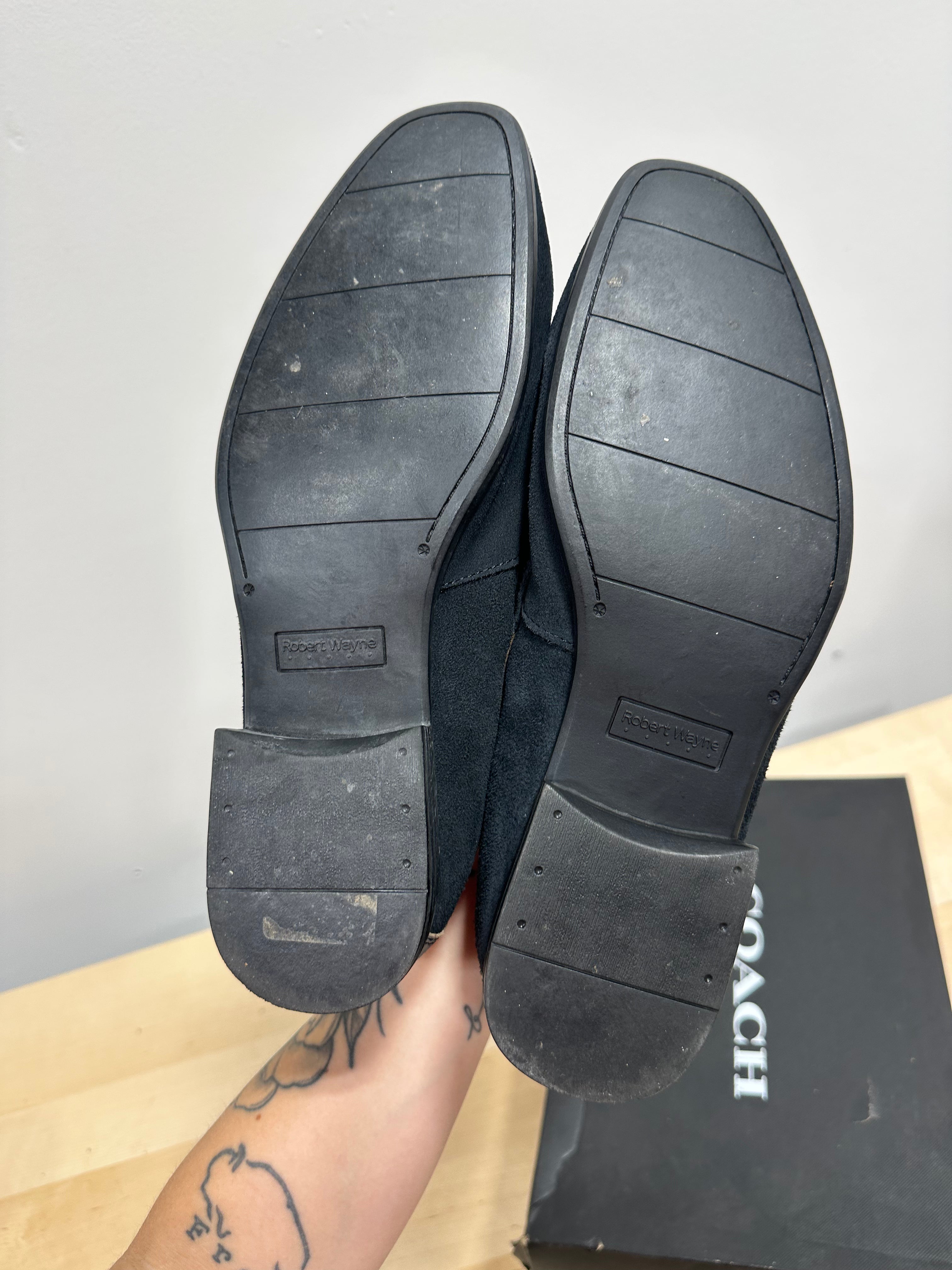 Robert Wayne black suede horsebit loafers men's sz 12