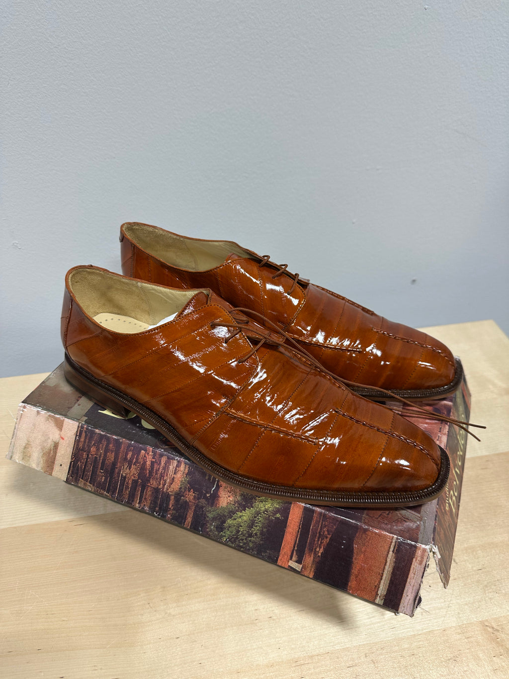 Belvedere Mare Ostrich Leg & Eel Skin Dress Shoes men's sz 13
