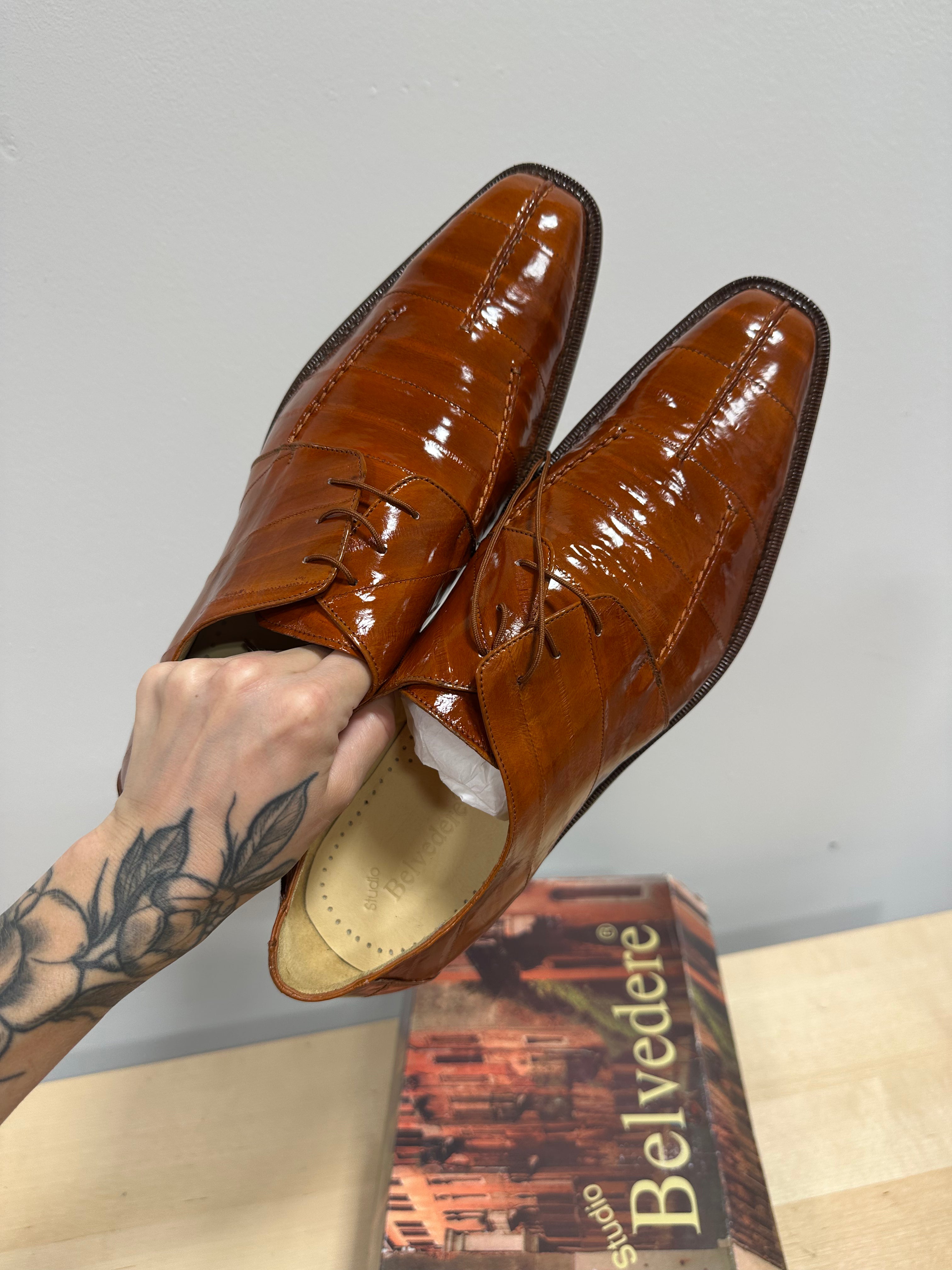 Belvedere Mare Ostrich Leg & Eel Skin Dress Shoes men's sz 13