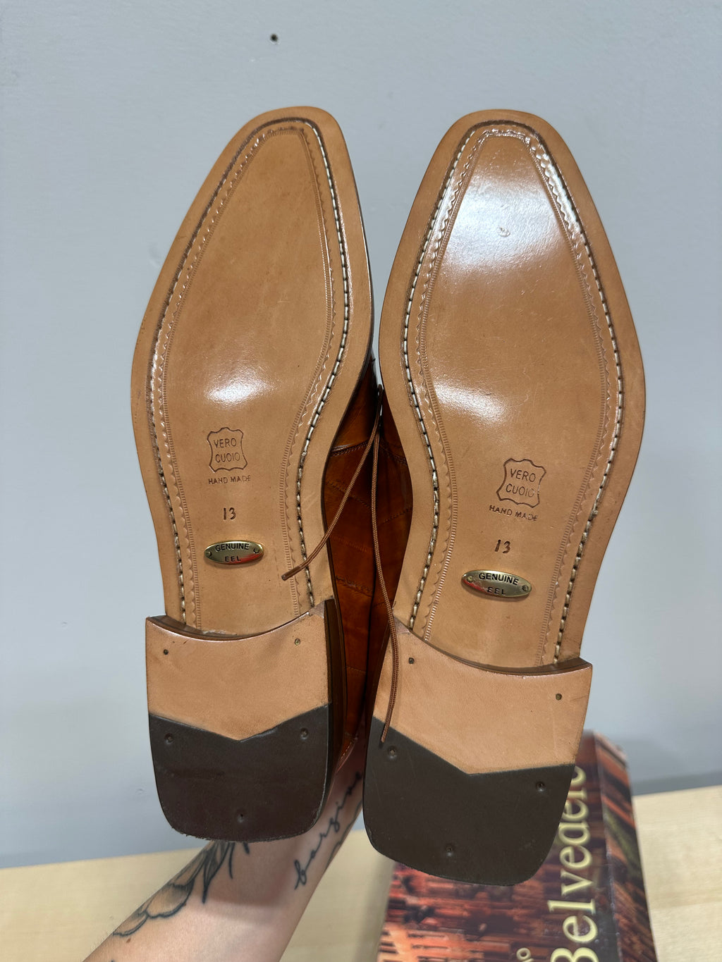 Belvedere Mare Ostrich Leg & Eel Skin Dress Shoes men's sz 13