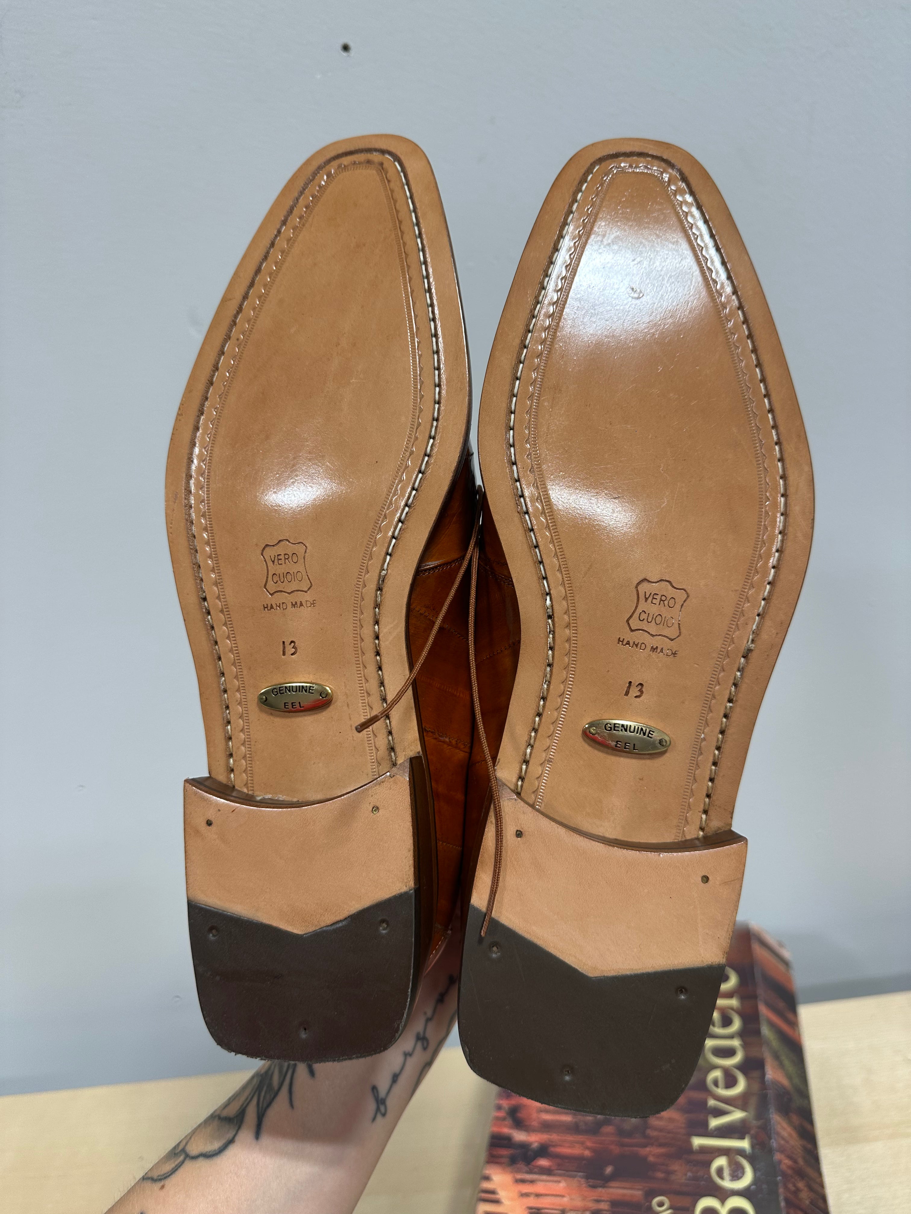 Belvedere Mare Ostrich Leg & Eel Skin Dress Shoes men's sz 13