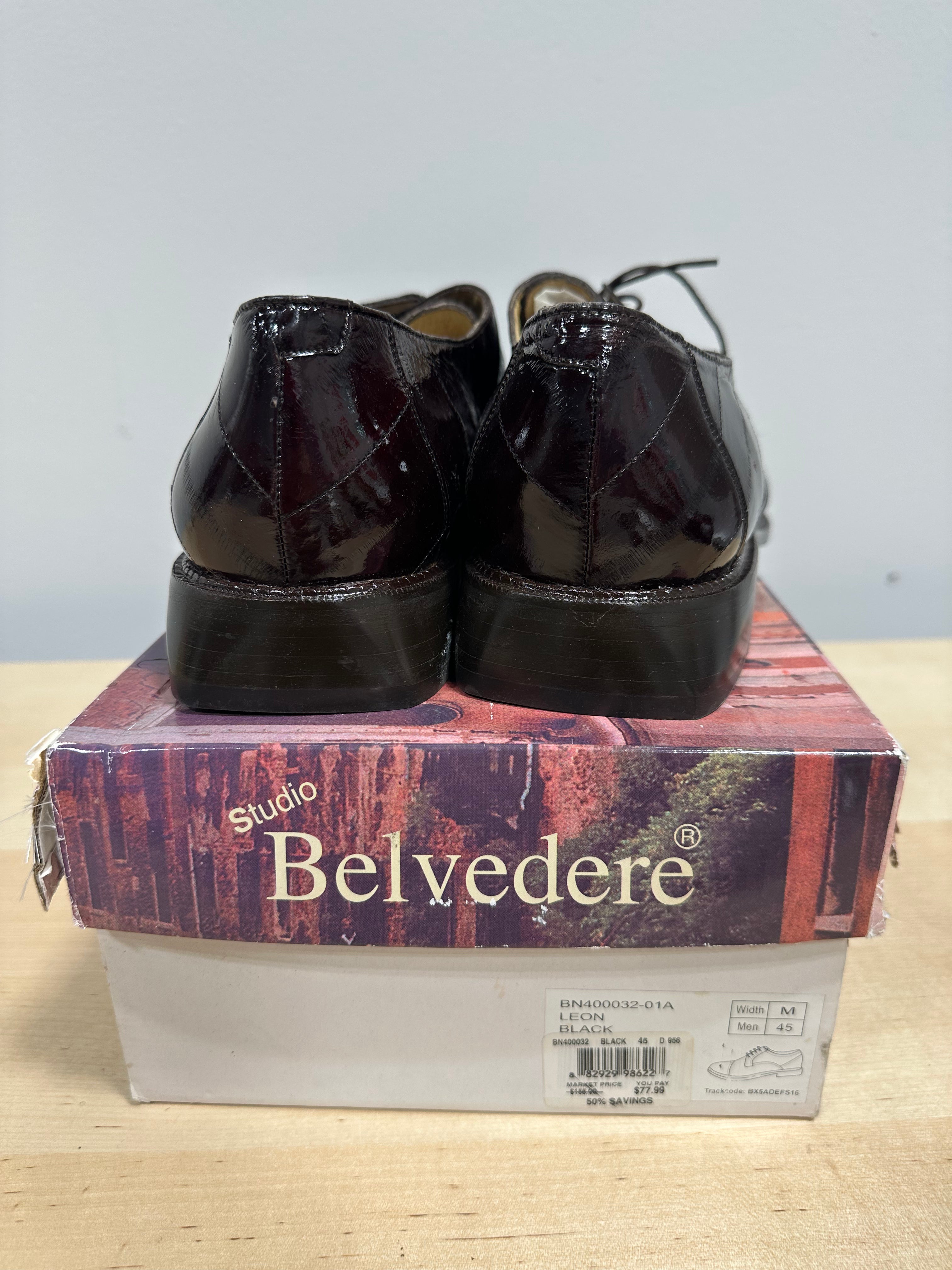Studio Belvedere men's dress shoes in black patent leather sz 45 (11.5-12)