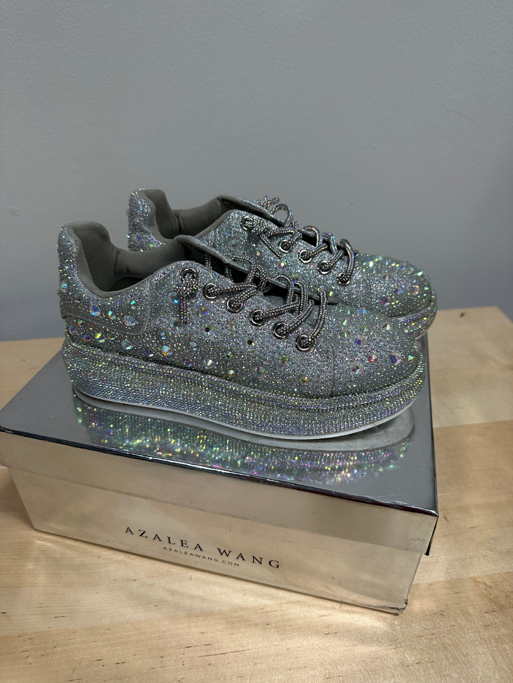 Azalea Wang Azure Silver Rhinestone Sneakers sz 7
