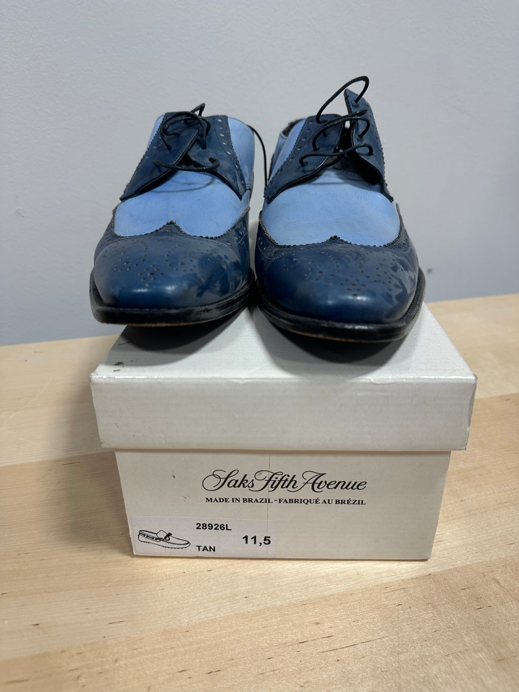 Duca Saranno Men's Navy/Blue Calfskin Leather Wingtip Oxford Shoes sz 11.5