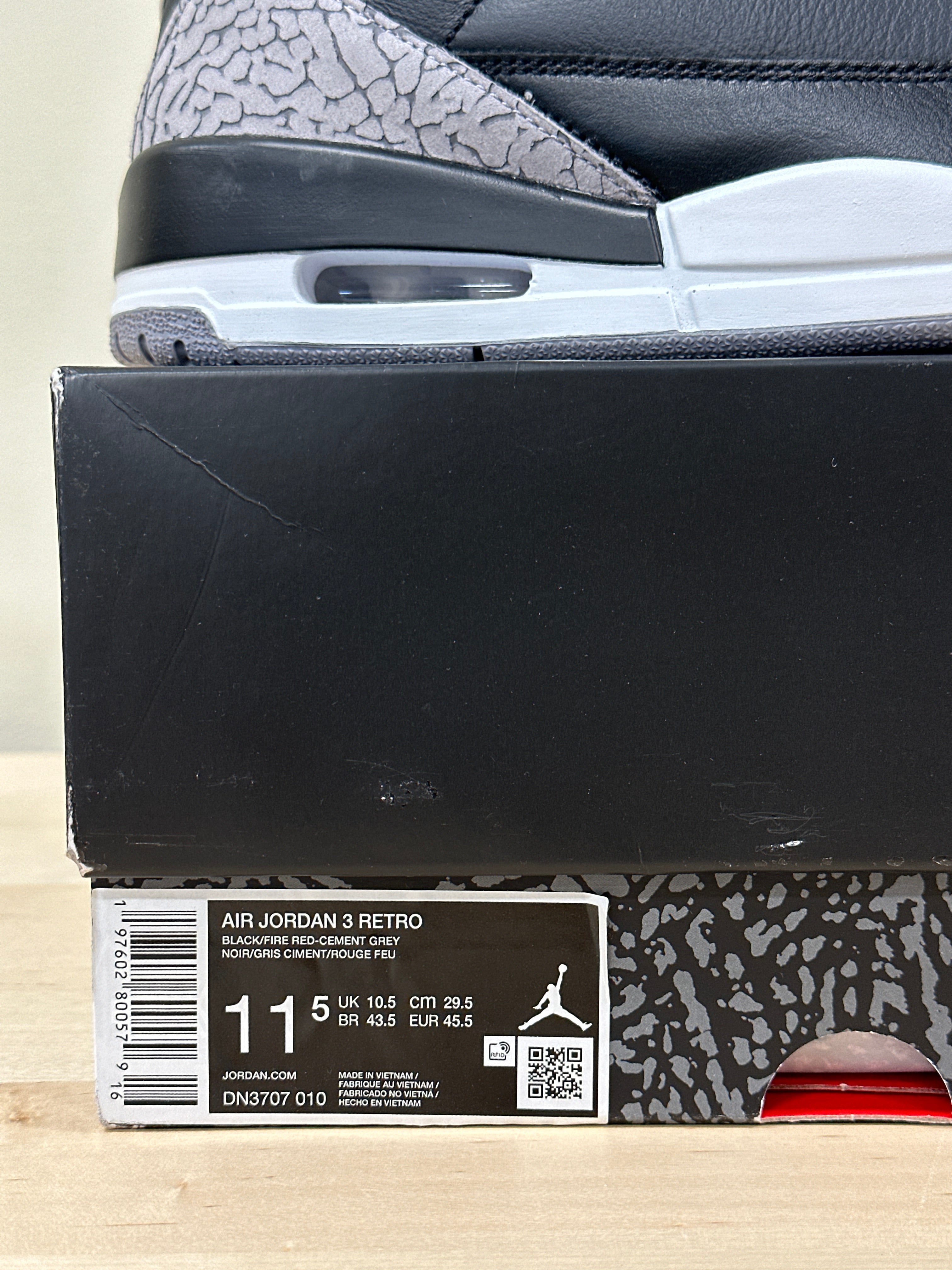 Jordan 3 Retro Black Cement Reimagined Sz 11.5