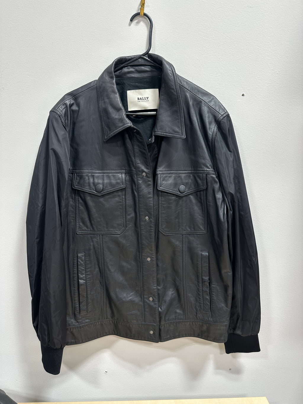 Bally black leather and nylon mixed-media jacket men's sz XL??