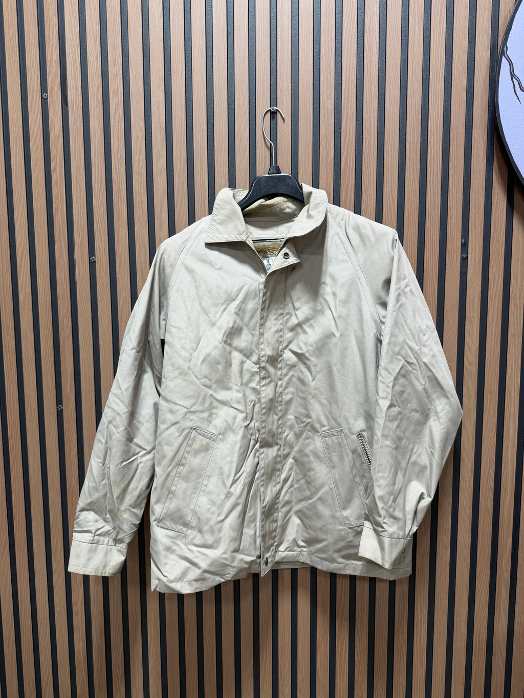 London Fog Vintage Men's Tan Classic Lined Jacket Full Zip Collar Pockets Size 44