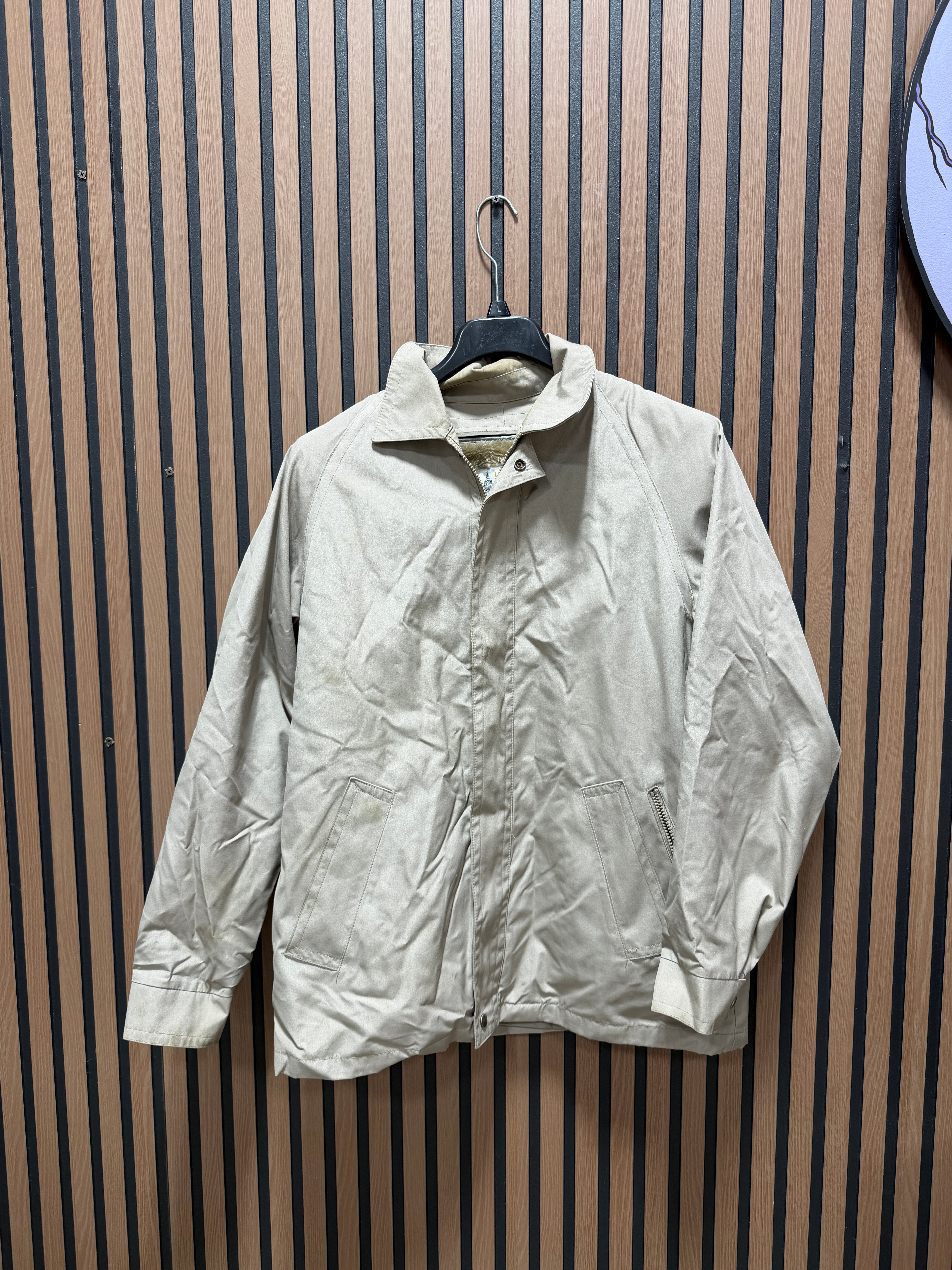 London Fog Vintage Men's Tan Classic Lined Jacket Full Zip Collar Pockets Size 44