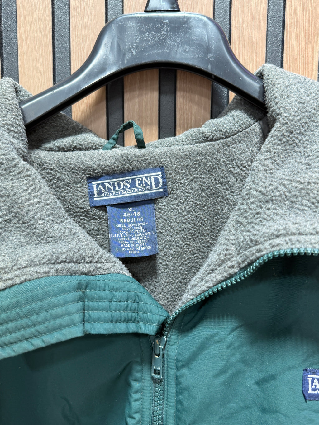 Land Ends Jacket Coat Men’s XL Tall (46-48) Green Fleece Lined Full Zip Pockets