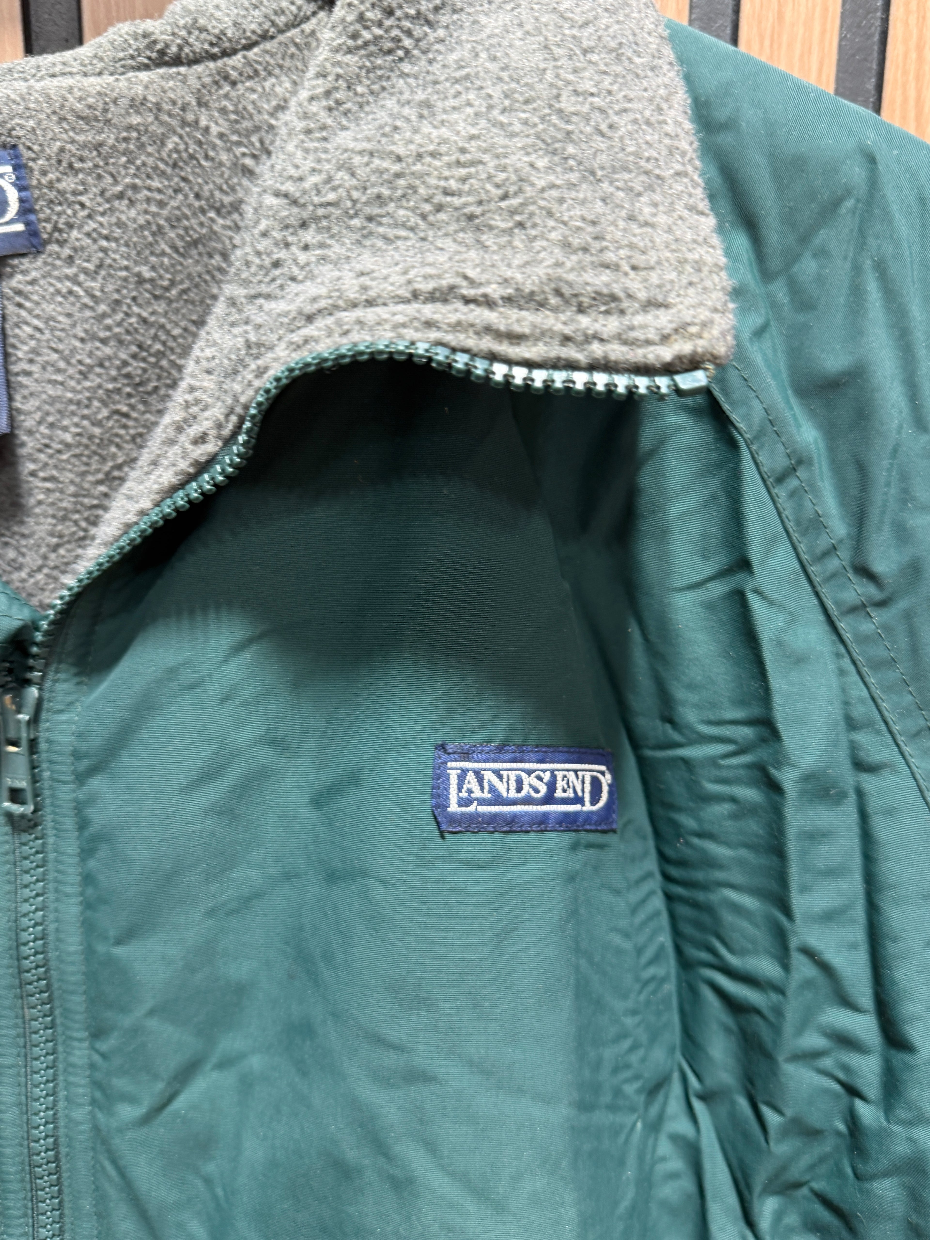 Land Ends Jacket Coat Men’s XL Tall (46-48) Green Fleece Lined Full Zip Pockets