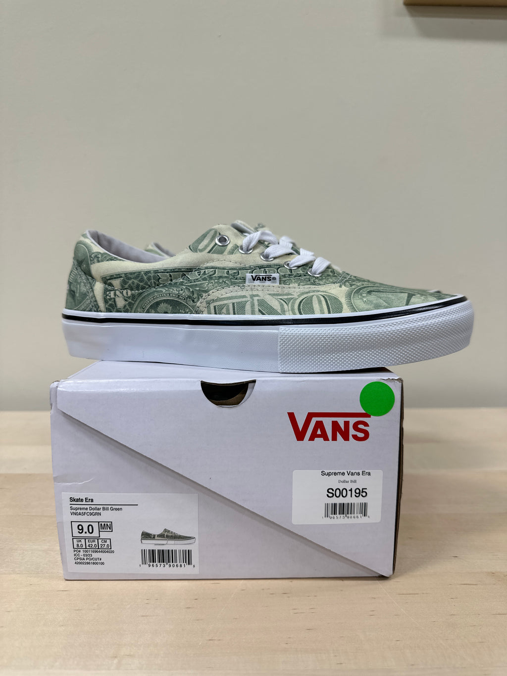Vans Era x Supreme "Dollar Bill" Sz 9