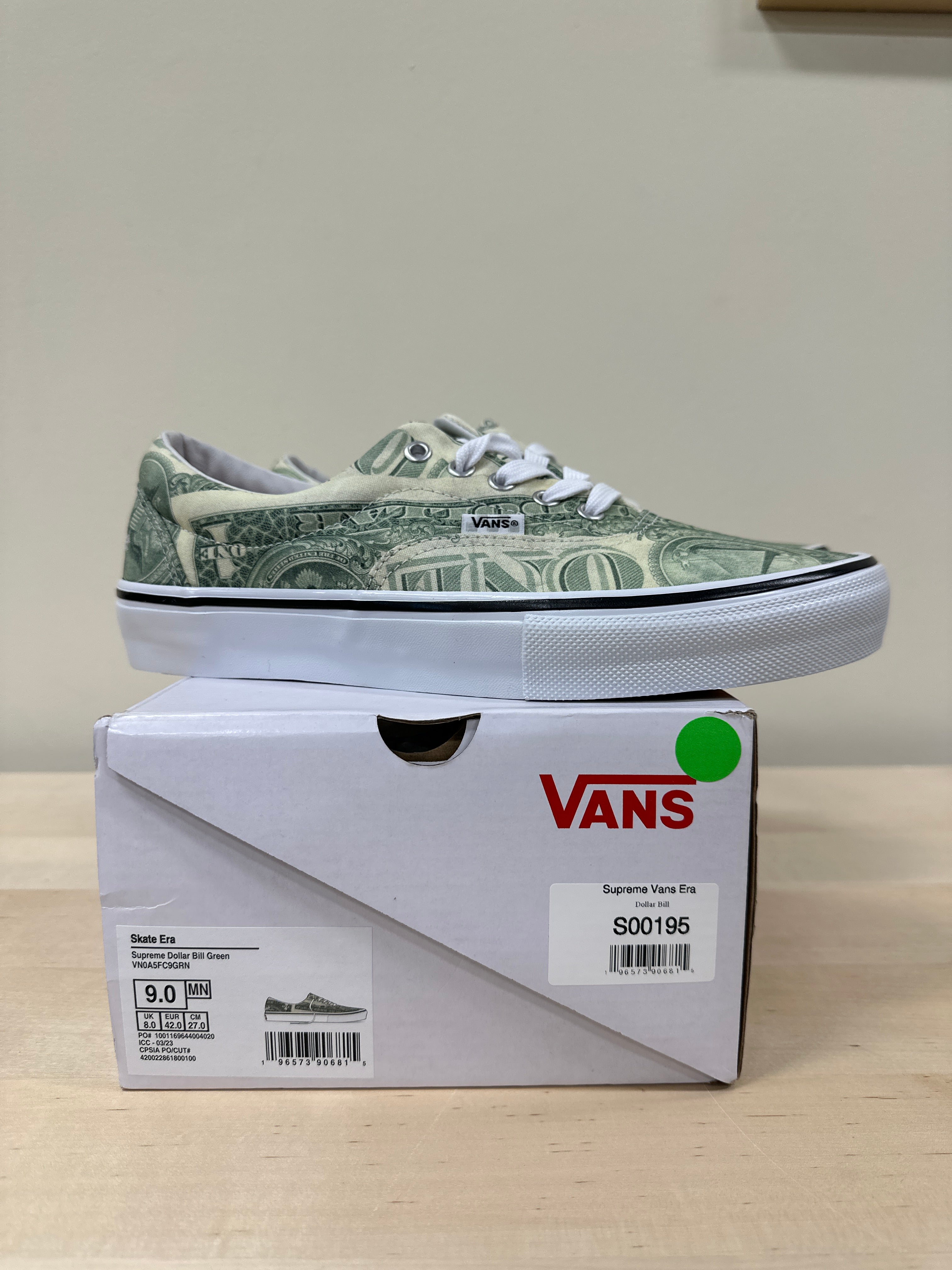 Vans Era x Supreme "Dollar Bill" Sz 9