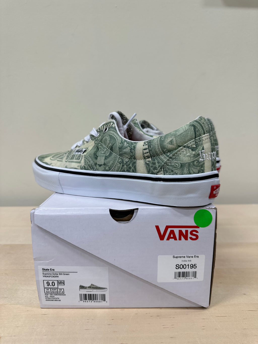 Vans Era x Supreme "Dollar Bill" Sz 9