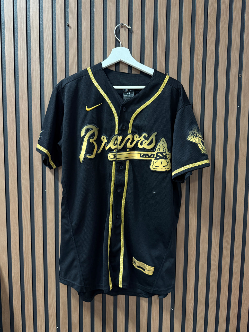 Atlanta Braves Ronald Acuna Jr #13 Nike BLACK and GOLD JERSEY size 44