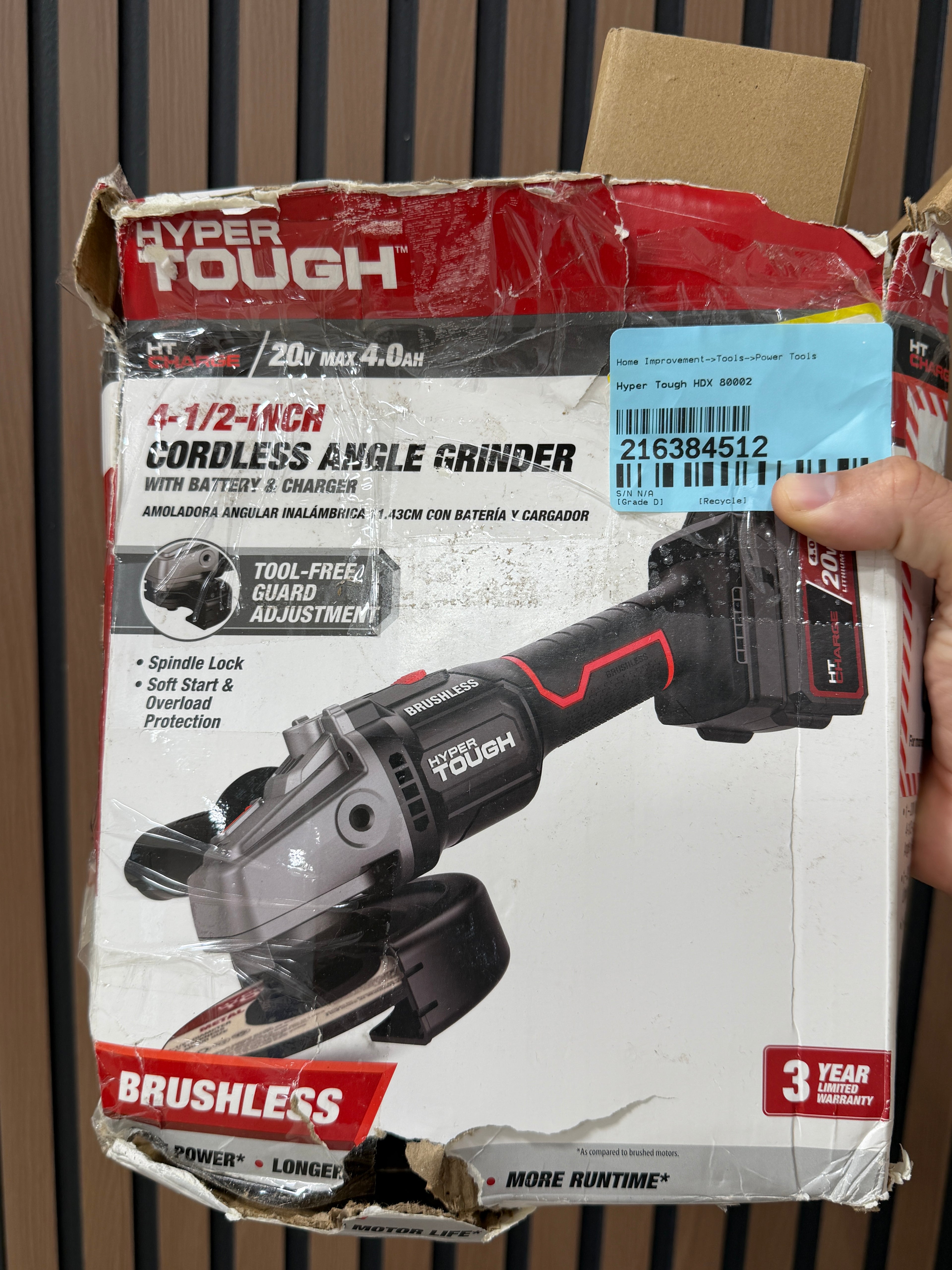 Hyper Tough 20V Max Brushless 4.5-inch Cordless Angle Grinder with 4.0Ah Lithium-Ion Battery and Charger