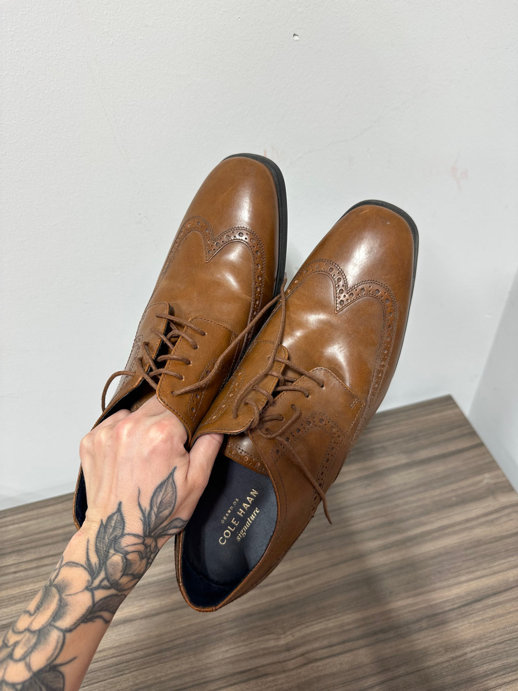 Cole Haan Grand Os Wingtip Oxford brown leather dress shoes sz 12