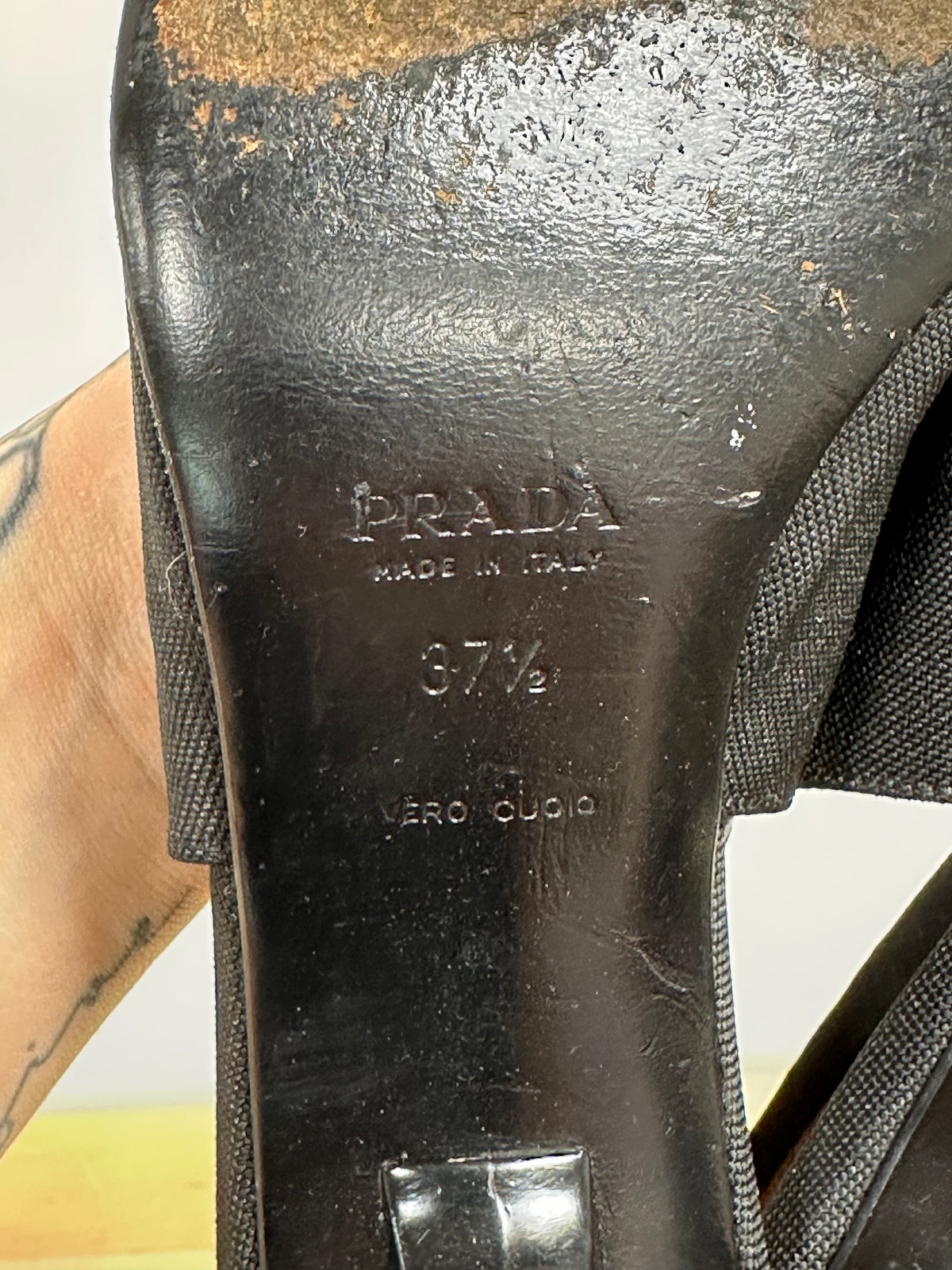 Vintage PRADA "Canvas Tech" Square Toe Slingback Pumps - Nero Black - Size 37.5 (With Original Box)