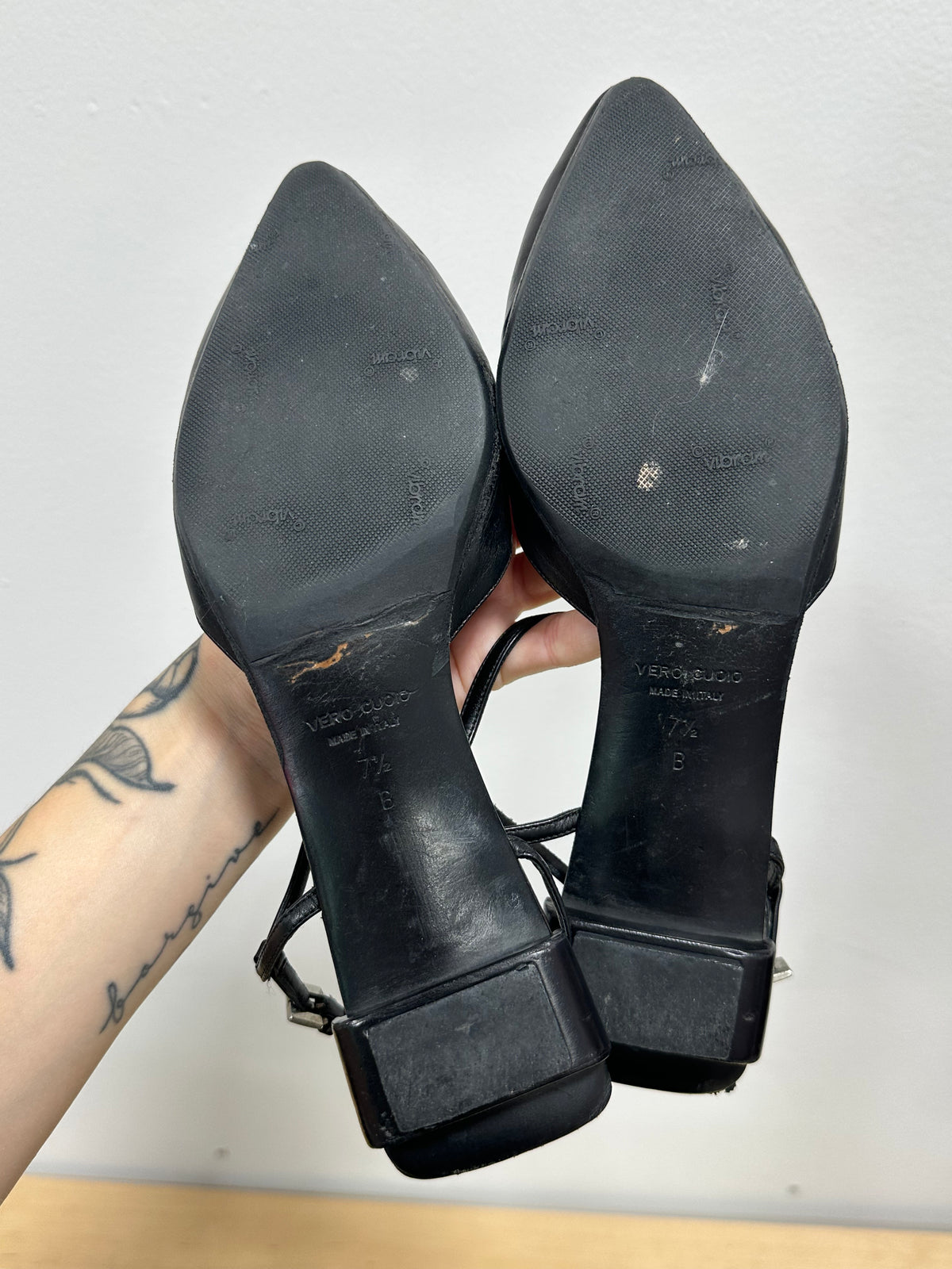 Vintage VALENTINE "PF-KIM" Braided Leather Asymmetrical Slingback Pumps - Black - Size 8 (With Original Box)