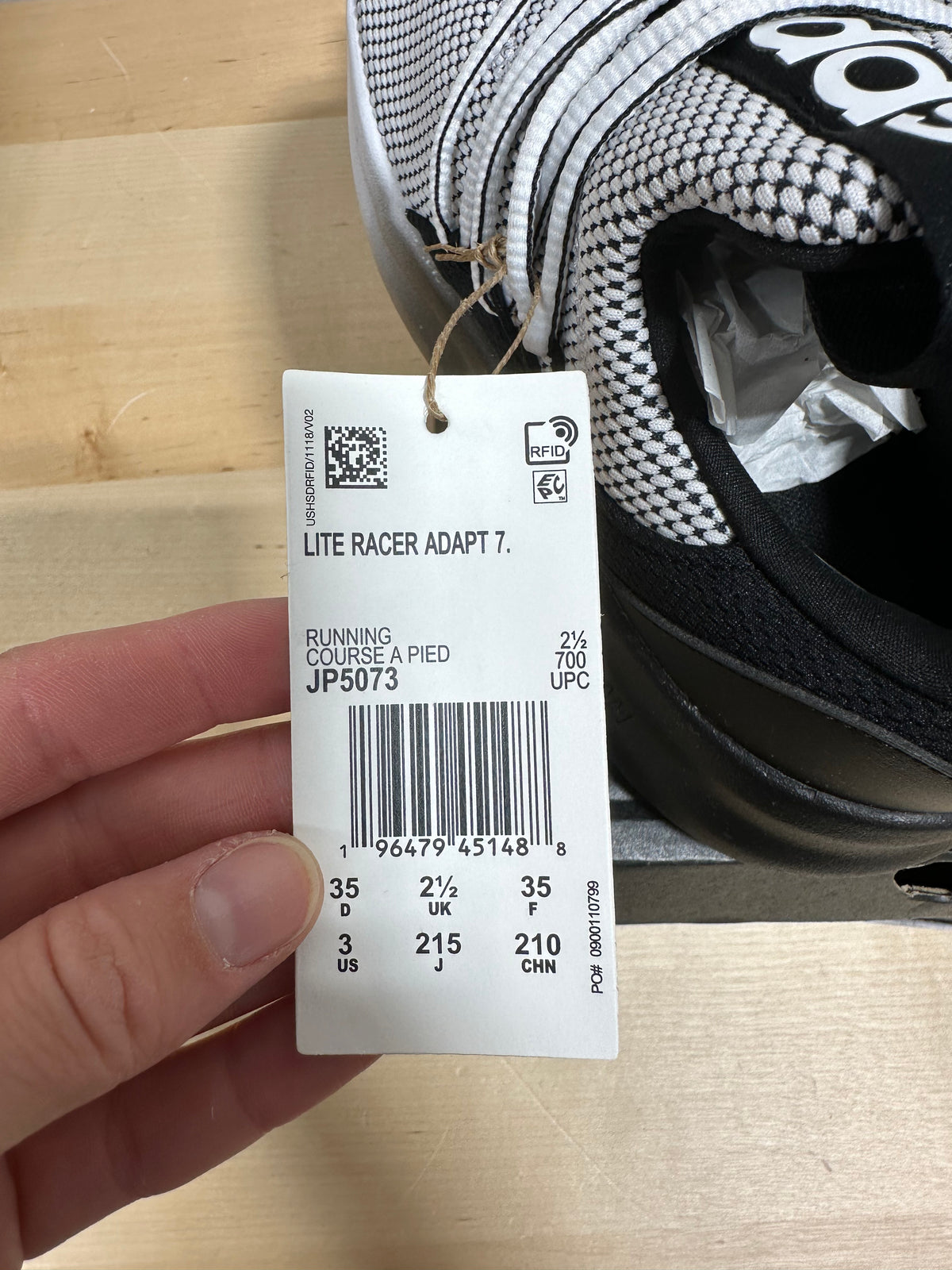 NEW Adidas Youth Lite Racer Adapt 7.0 K Slip-On Running Shoes - Knit Black/White - Size 3 (With Original Box)