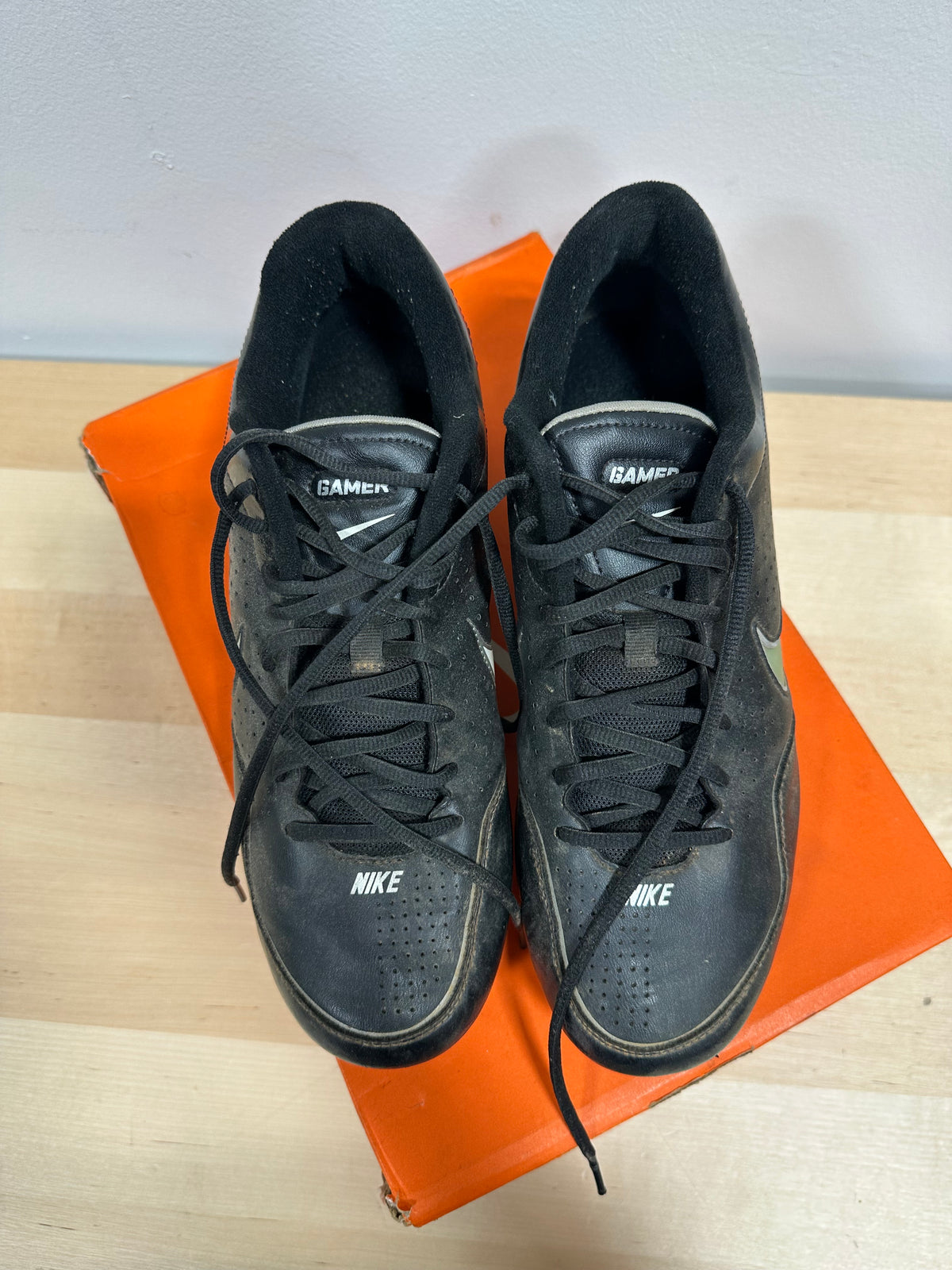 Vintage 2013 Nike Gamer Conversion Metal Baseball Cleats - Black/Metallic Silver - Men's Size 10 (With Original Box)