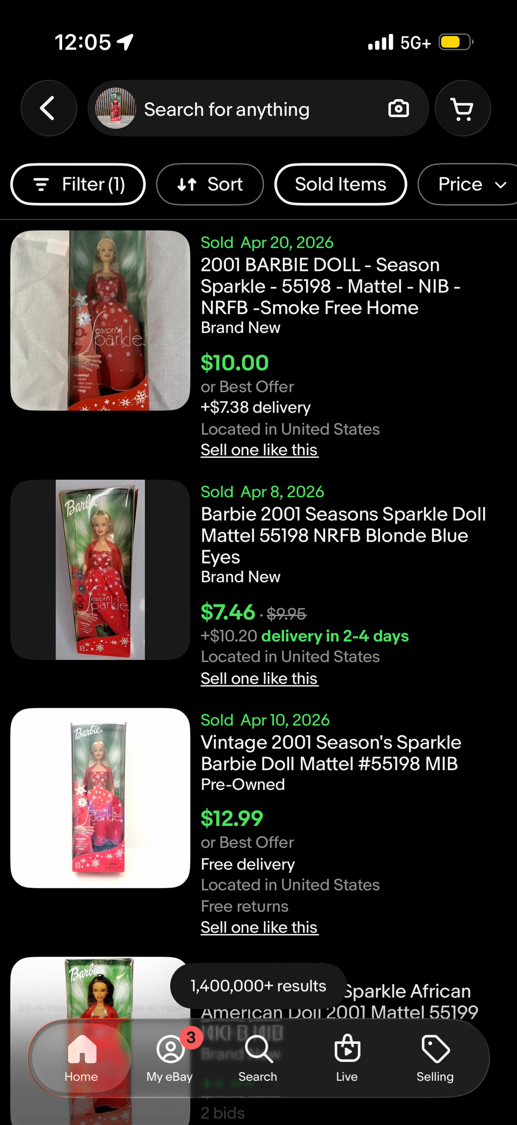 Barbie 2001 Seasons Sparkle Doll with Sparkly Ring Holiday Mattel #55198