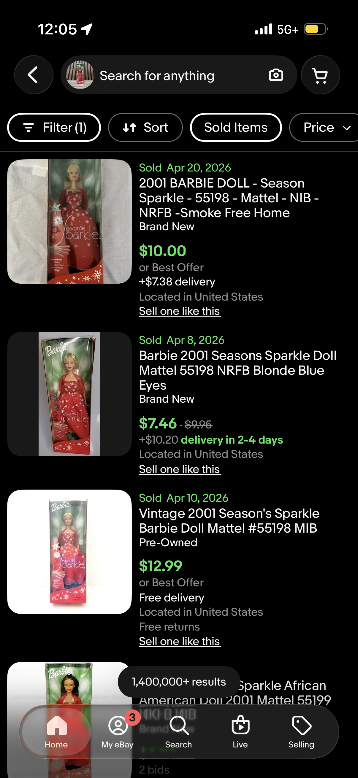 Barbie 2001 Seasons Sparkle Doll with Sparkly Ring Holiday Mattel #55198