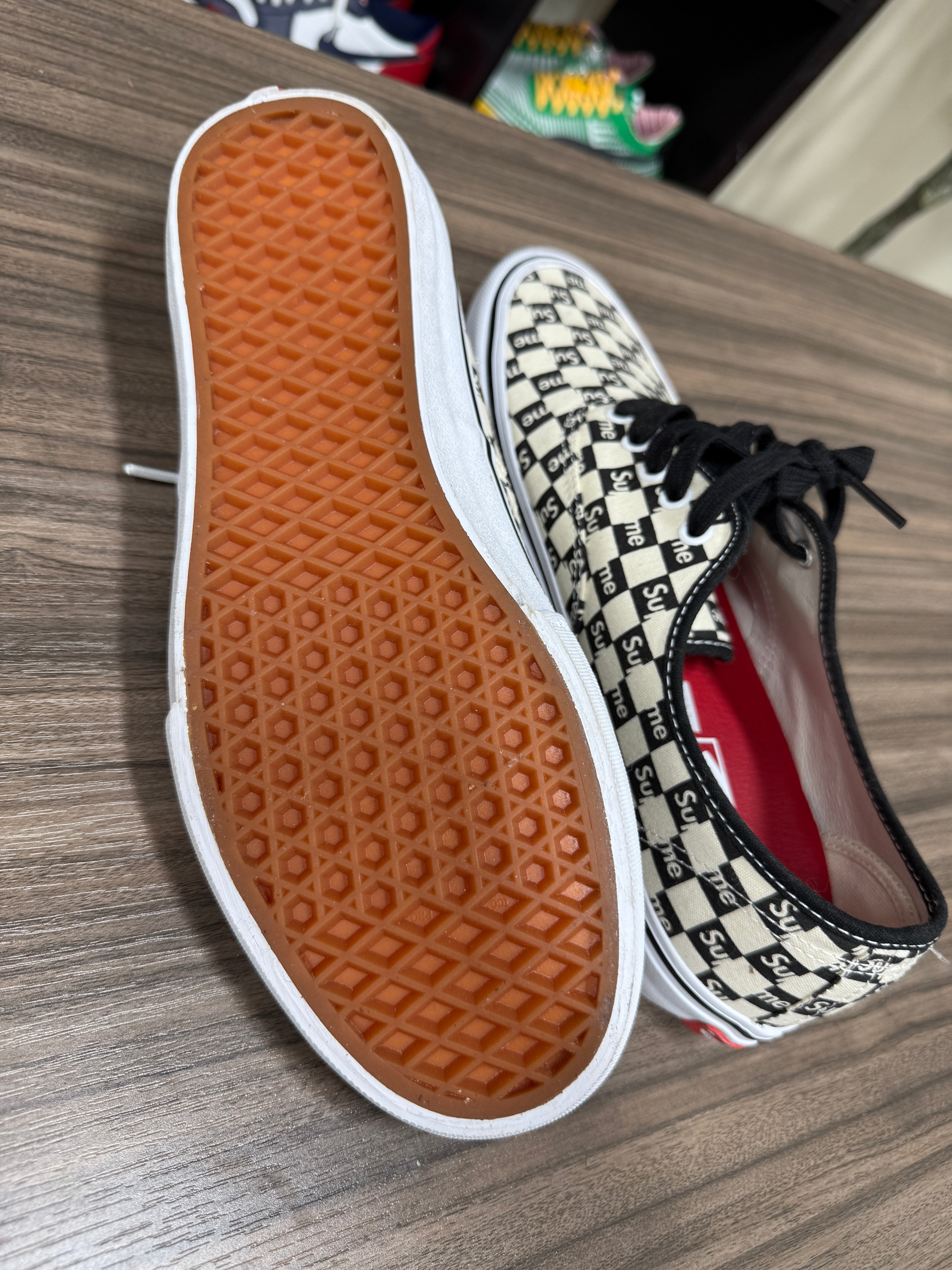 Vans Authentic Supreme Black Checker Logo Sz 10.5 NO BOX