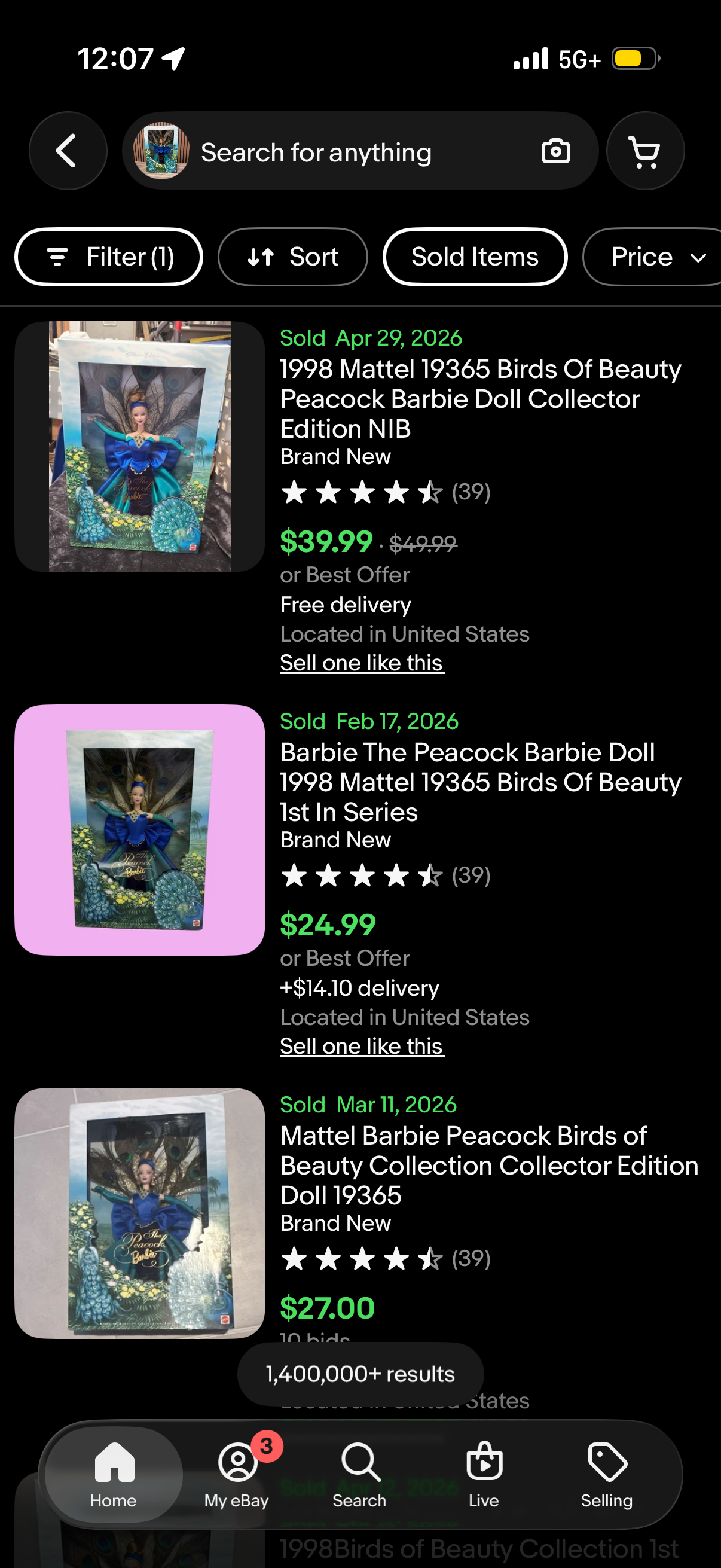 The Peacock 1998 Barbie Doll