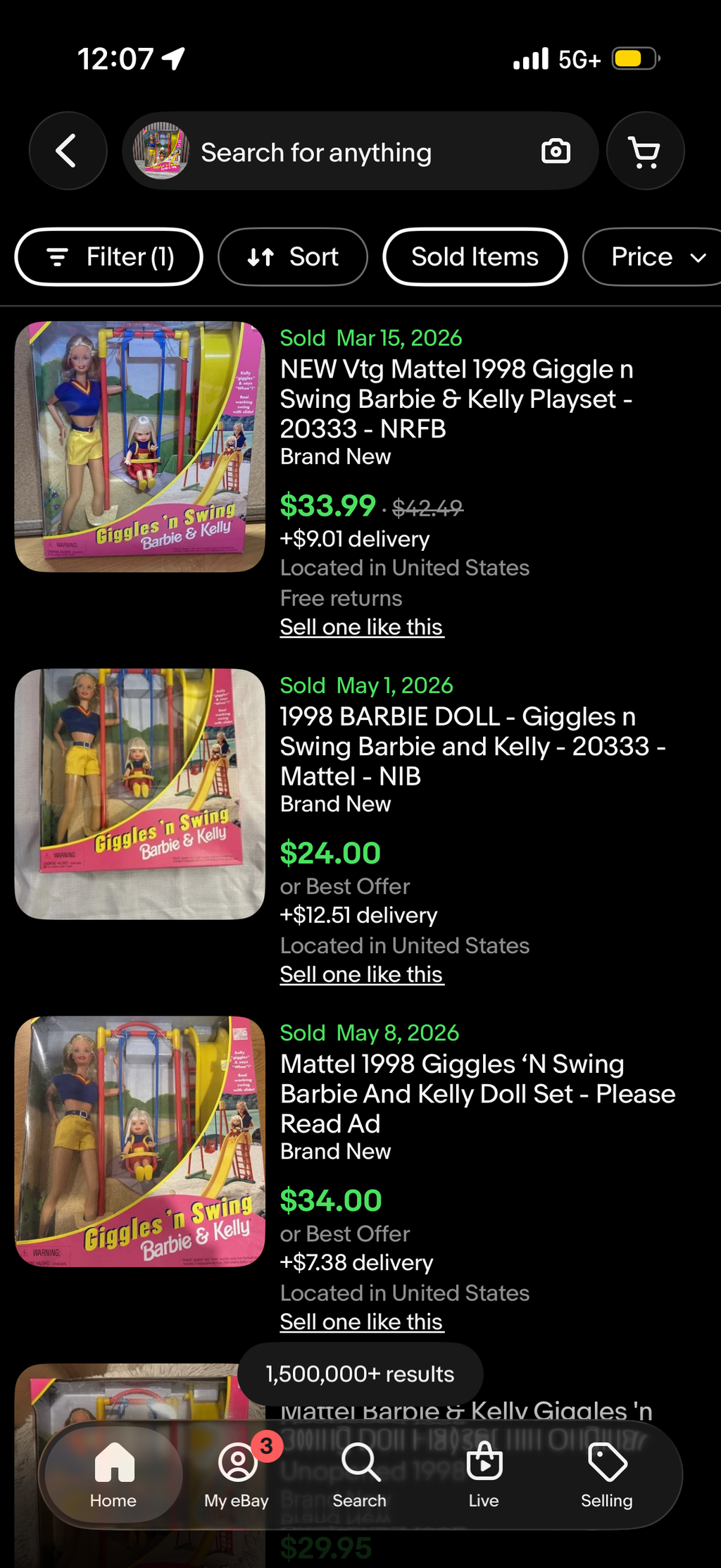 1998 Mattel #20333 GIGGLES 'N SWING Barbie & Kelly Play Set NRFB New Slide/Swing