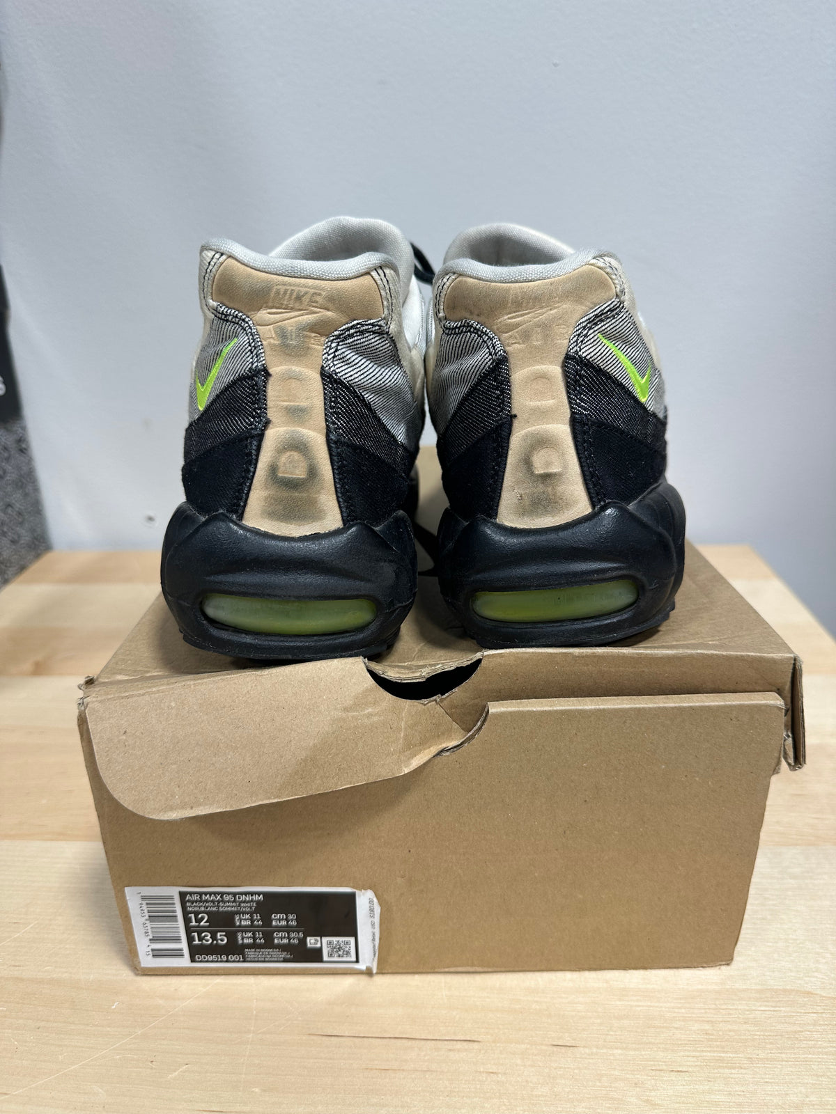 2020 Denham x Nike Air Max 95 "Volt" Suede Denim - Men's 12 / Women's 13.5 - DD9519-001 (With Box)