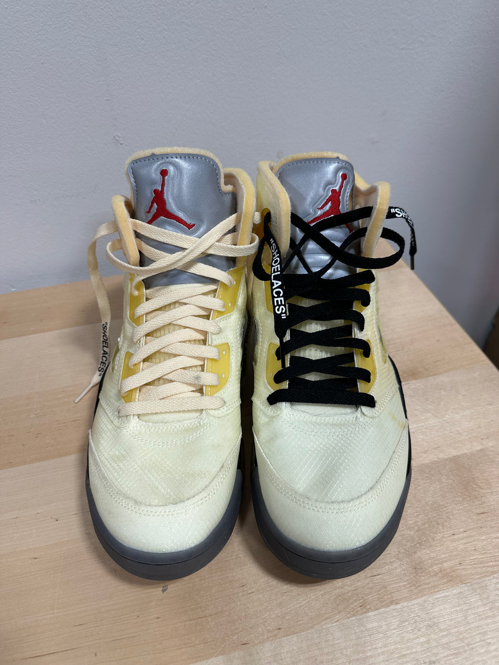 Off-White x Air Jordan 5 Retro "Sail" Fire Red - Men's Size 10.5 - DH8565-100 (Shoes Only)