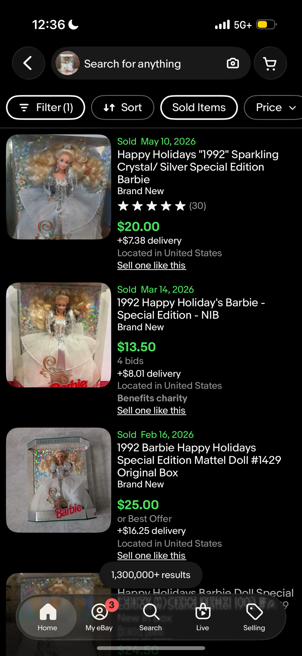 1992 Happy Holidays Barbie Doll Mattel 1429