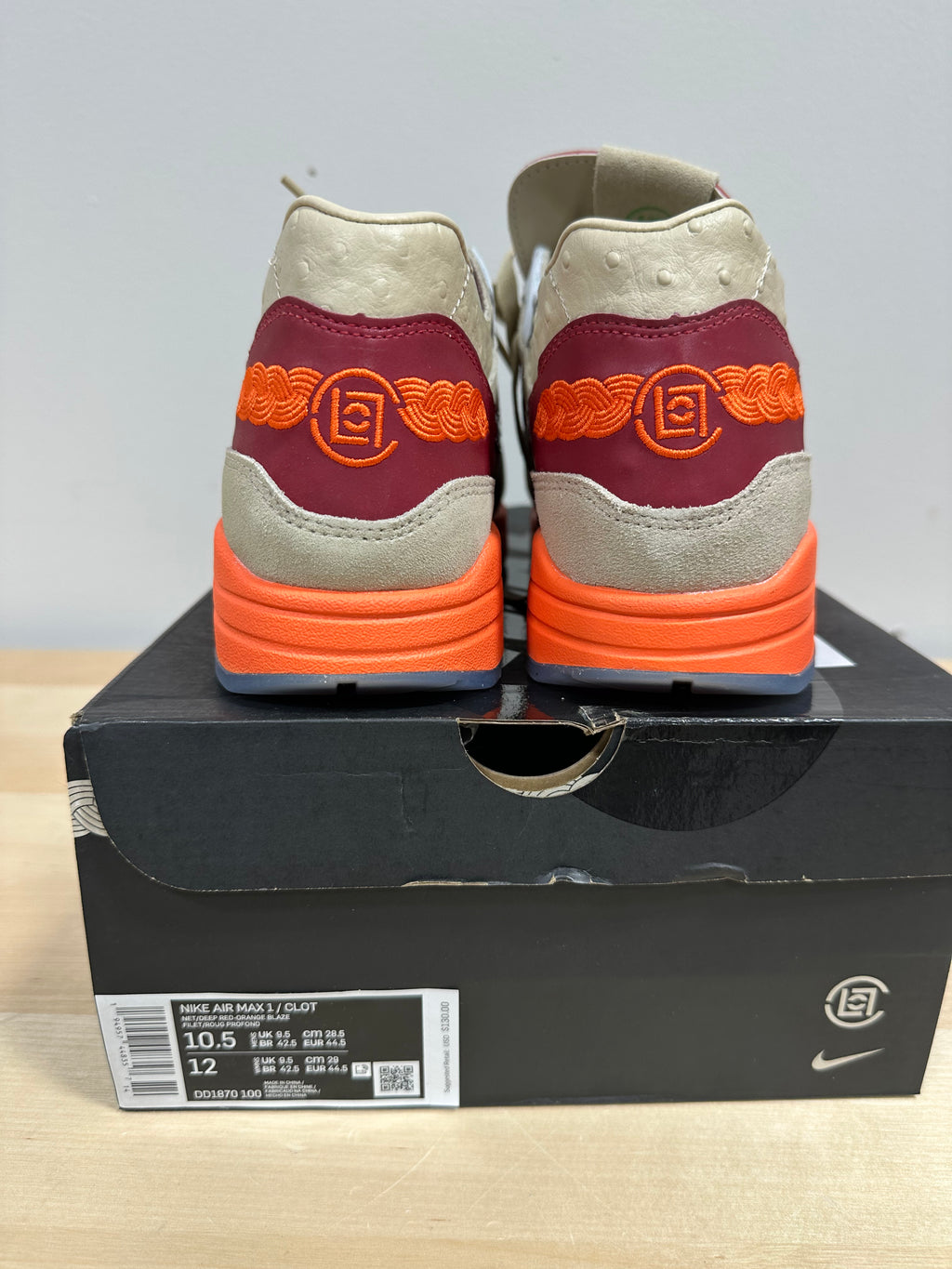 CLOT x Nike Air Max 1 "Kiss of Death" 2021 - Men's Size 10.5 - DD1870-100 (With OG Box)
