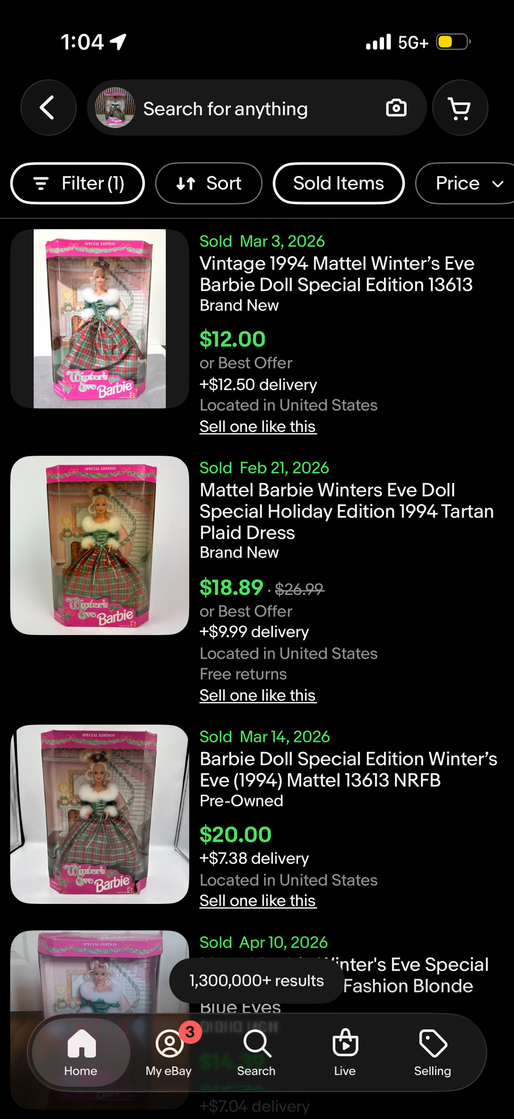 Barbie Special Edition Winters Eve #13613 Vintage 1994 Mattel Christmas