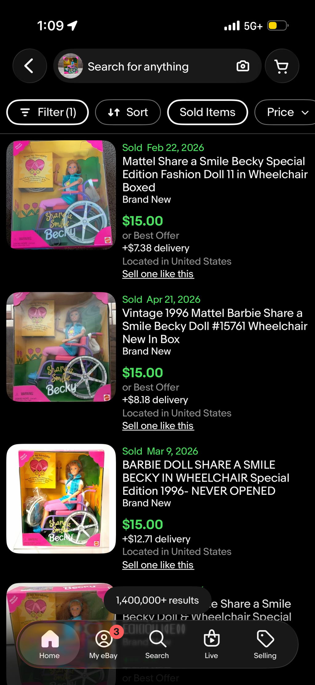 1996 “Share a Smile” Becky Barbie Doll #15761 Mattel Wheelchair