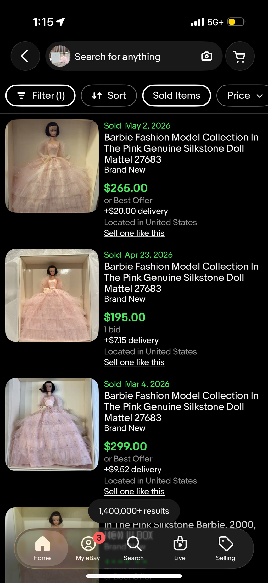 Barbie Fashion Model Collection In The Pink Genuine Silkstone Doll Mattel 27683