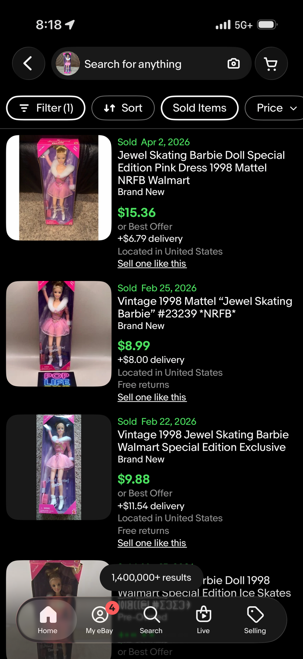Jewel Skating Barbie Doll 1998 Walmart Special Edition Ice Skates Mattel #23239