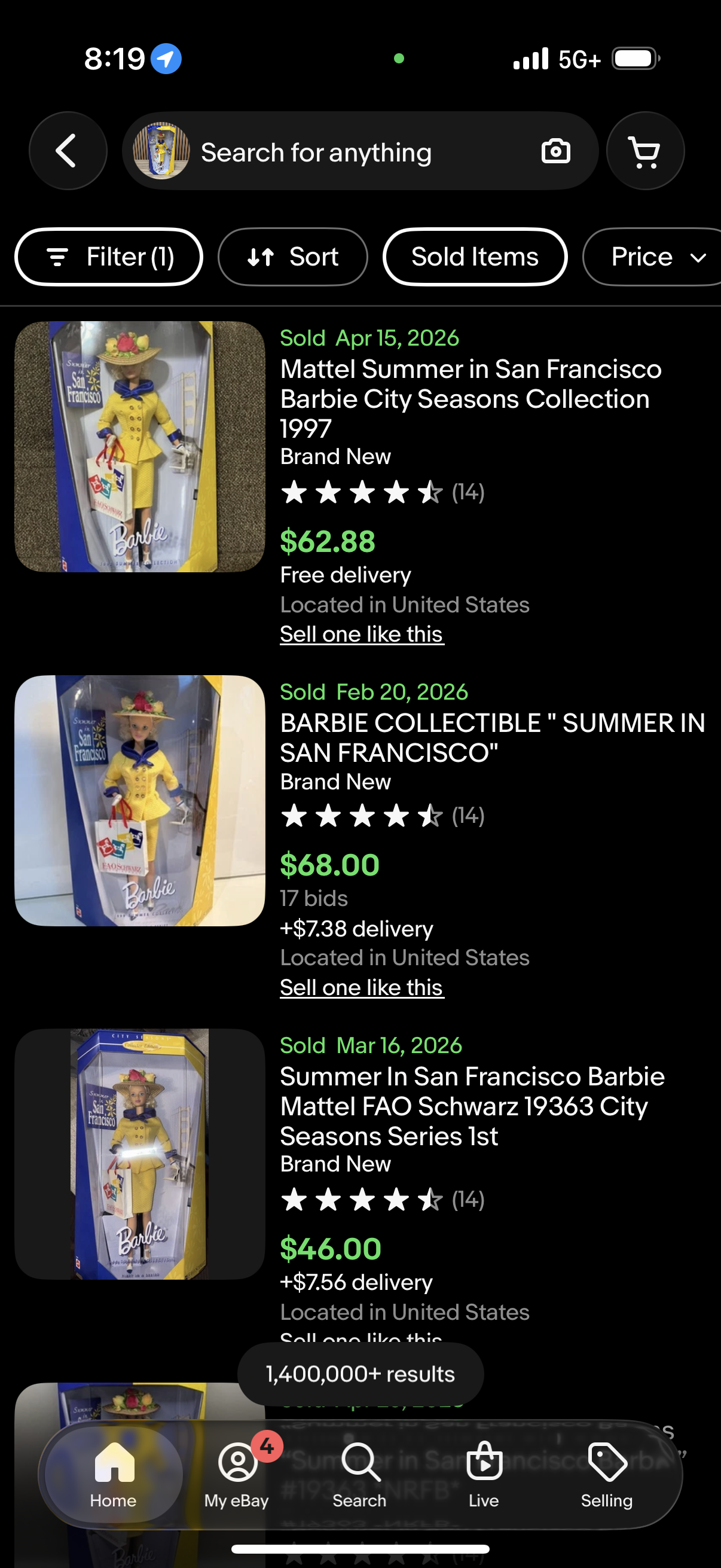 Barbie Mattel Summer in San Francisco Orig Box Mattel City Seasons 1998