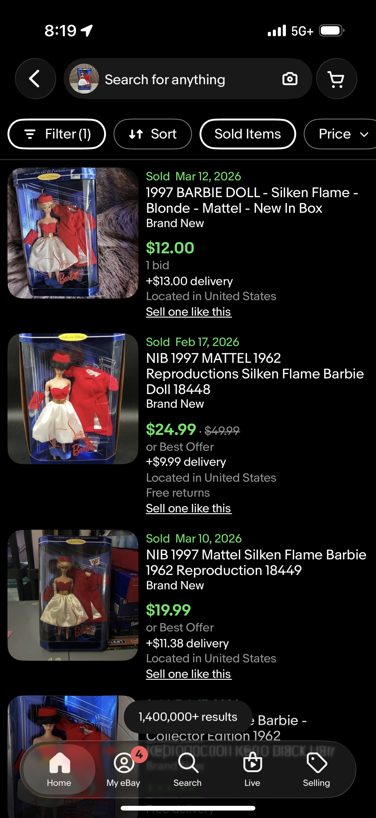1997 NIB Mattel Silken Flame Barbie Doll (18449)