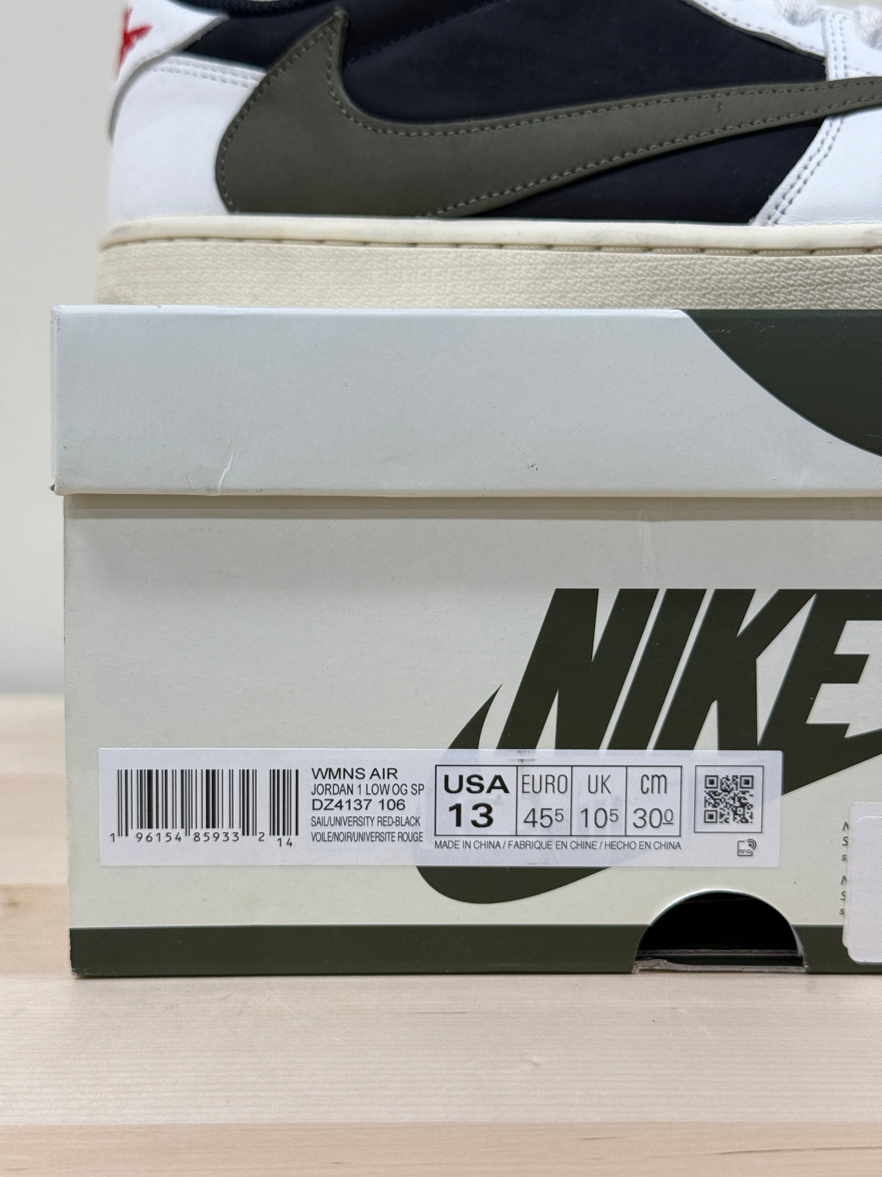 Jordan 1 Low Travis Scott Olive Sz Mens 11.5 (13W)